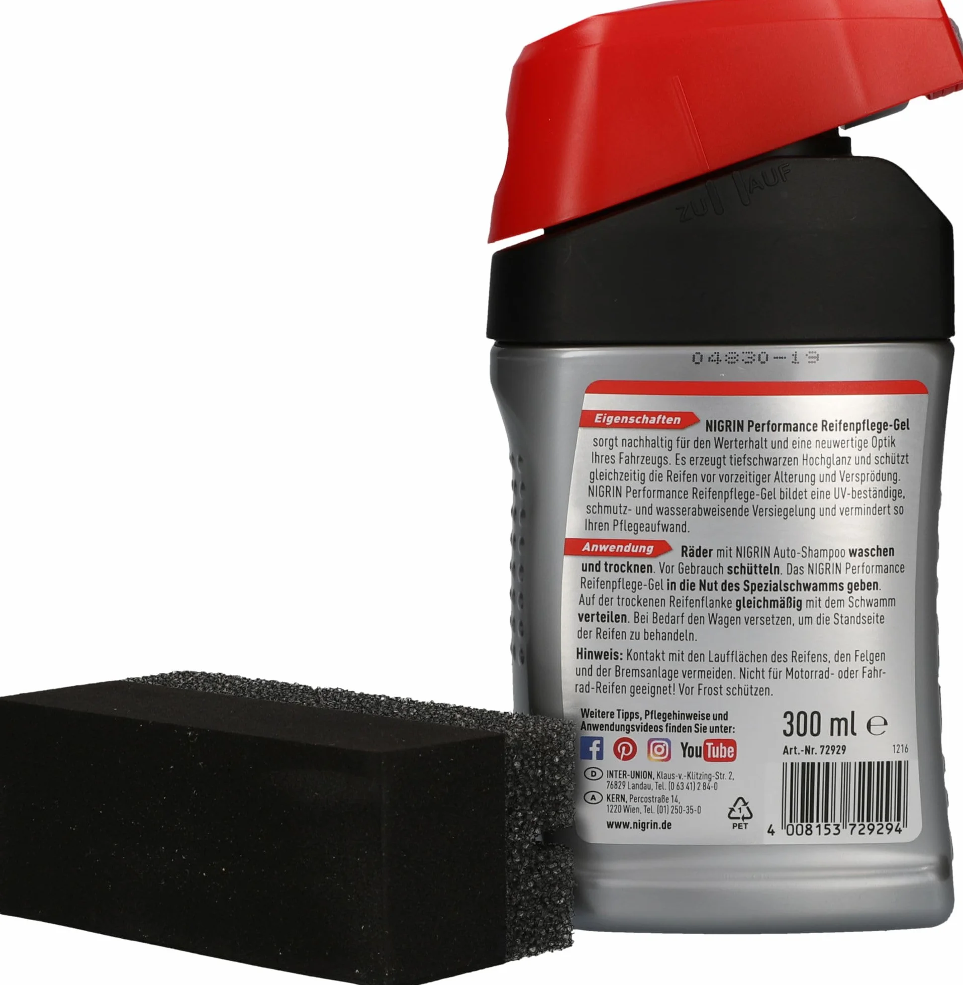 NIGRIN Żel do opon 300 ml chroni przed UV brudem solą z gąbką nakładania