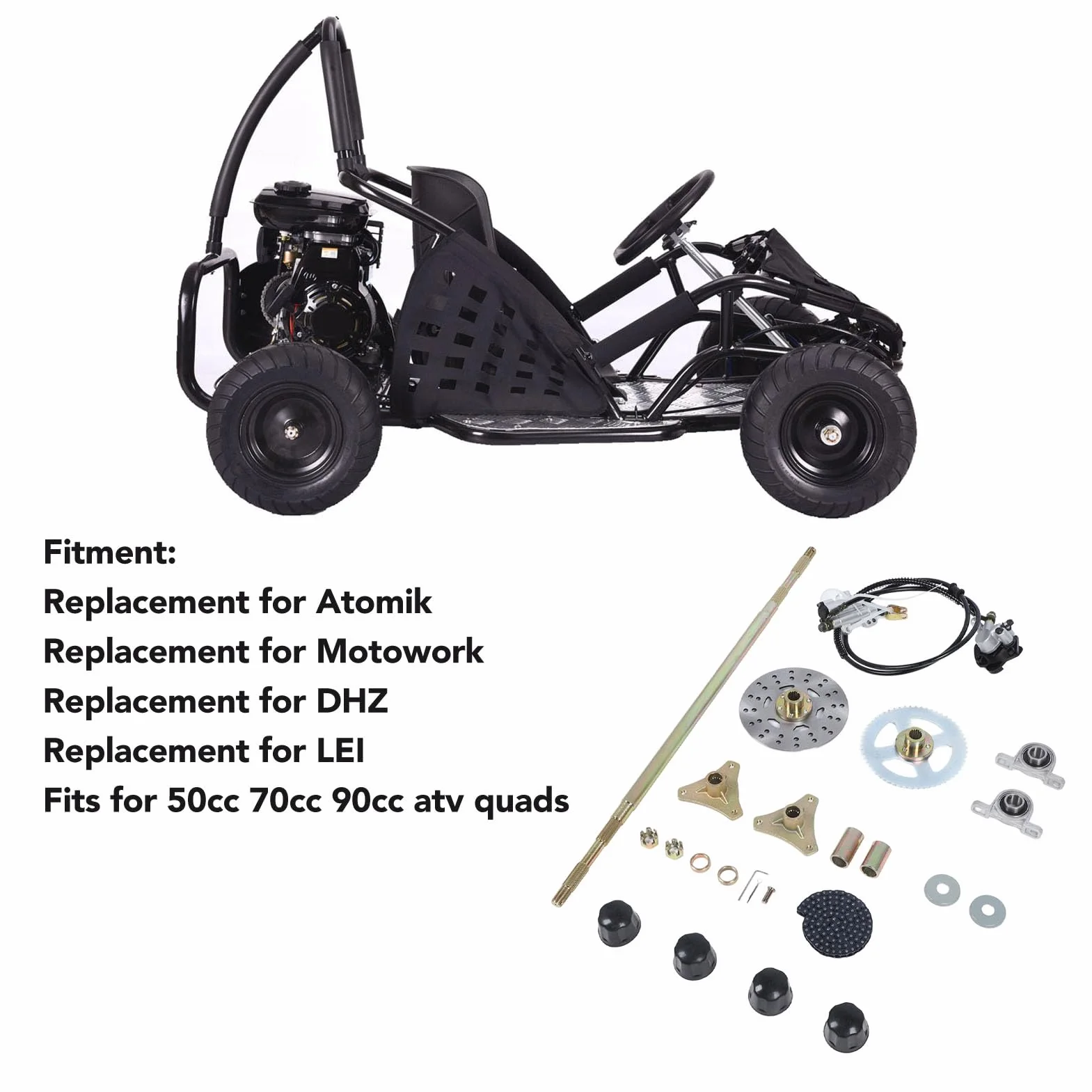 Zespół Zacisku Tarczy Hamulcowej, Zwiększa stabilność 29-calowa długość Osi Zestaw Tylnej Osi Gokartowej do Quadów ATV o Pojemności 50 Cm3, 70 Cm3, 90 Cm3