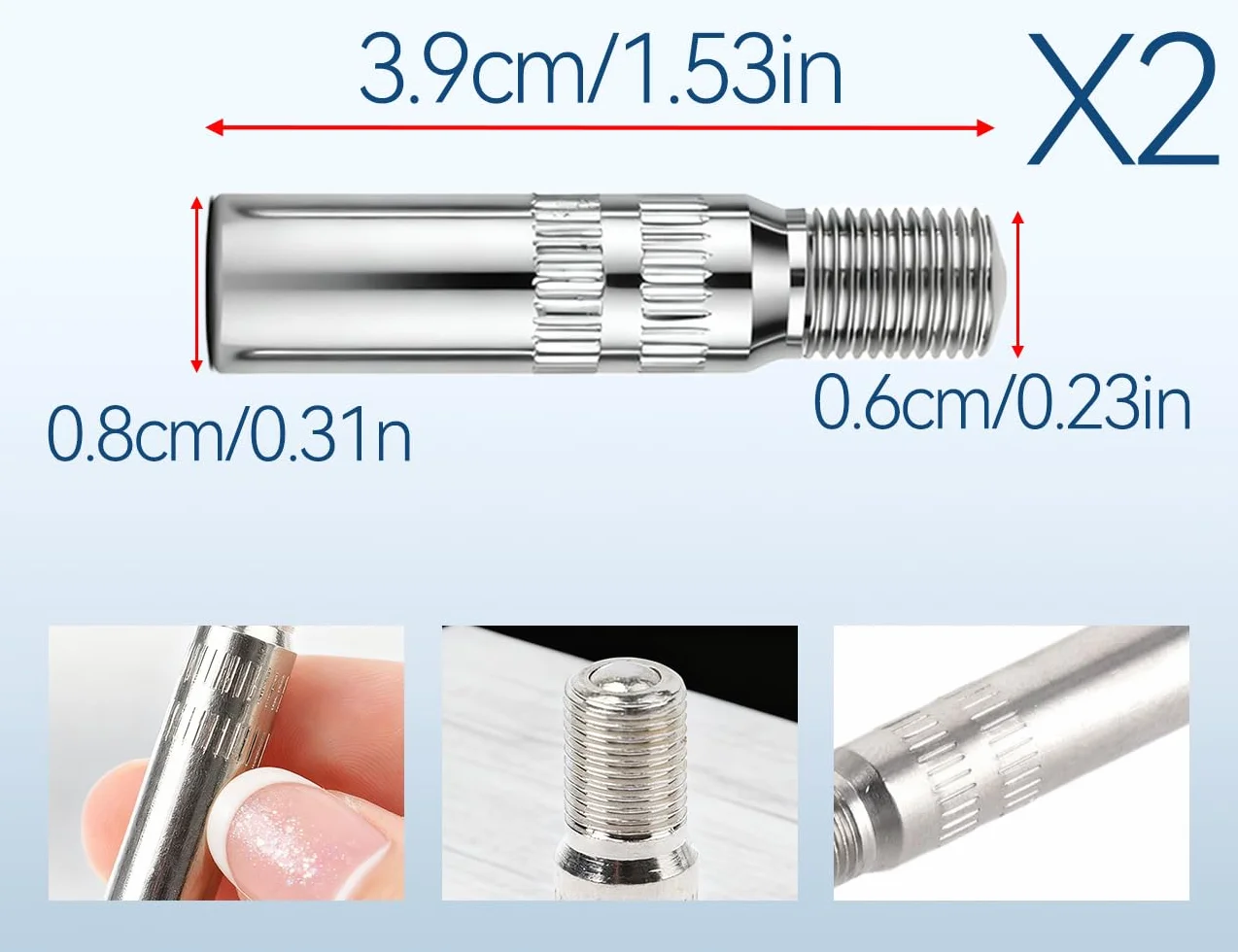 2 adaptery do zaworów, gwintowane przedłużki do wentyli samochodowych, kompatybilne z Xiaomi, do skuterów, ciężarówek, vanów, przyczep kempingowych i samochodów (39 mm, srebrny)
