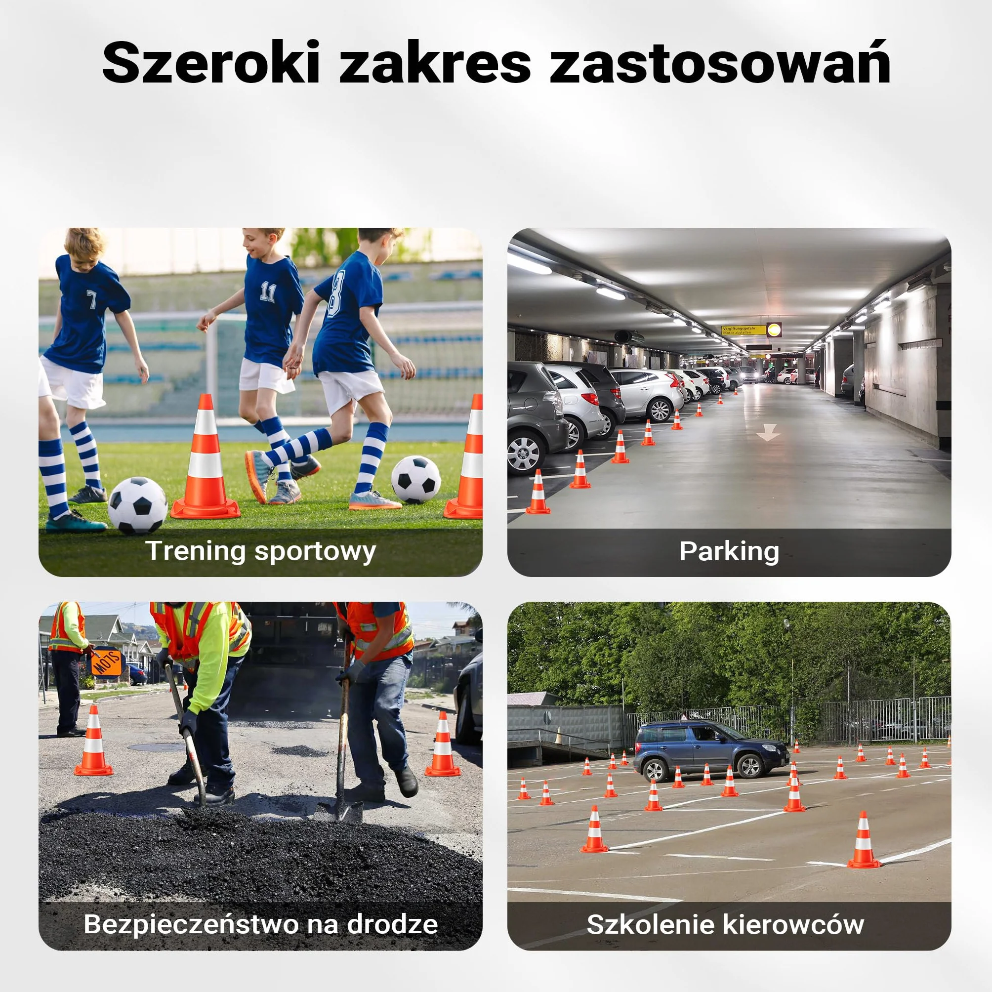 Wiltec Pachołek drogowy o wysokości 50 cm, pomarańczowy słupek, odblaskowy stożek ostrzegawczy z PVC do stosowania na placach budowy