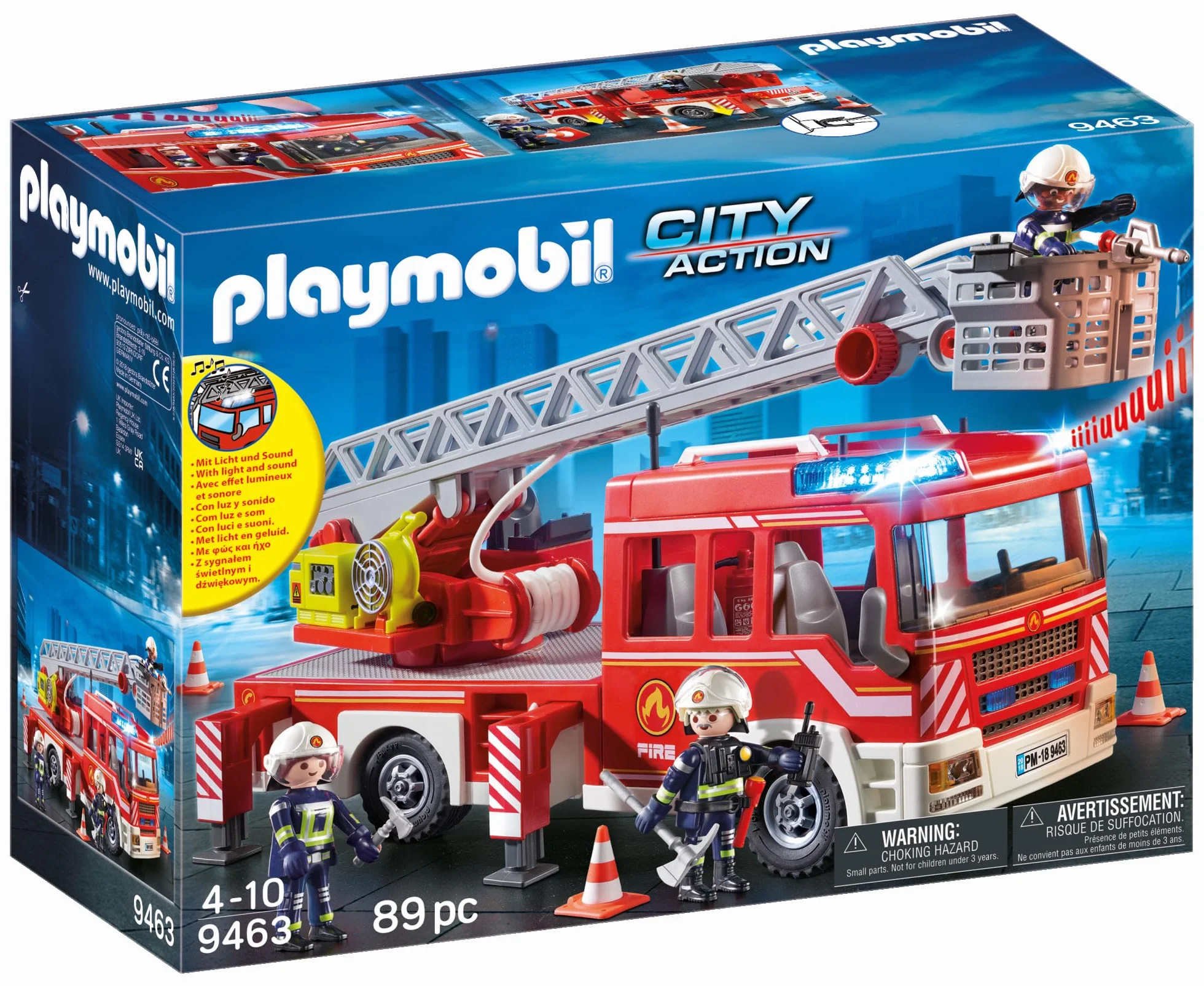 PLAYMOBIL City Action 9463 Samochód strażacki z drabiną, z drabinką i możliwością połączenia z modułem zdalnego sterowania RC, od 4 lat