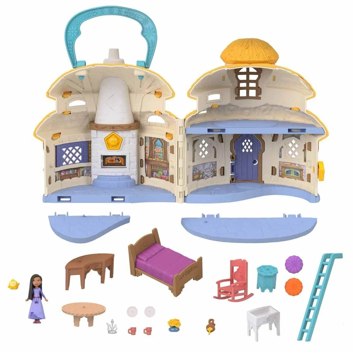 Mattel Disney Życzenie Domek Ashy z Rosas Zestaw z domkiem dla lalek, minilalką, figurką Gwiazdki i 15 akcesoriami (takimi jak mebelki) HRH76