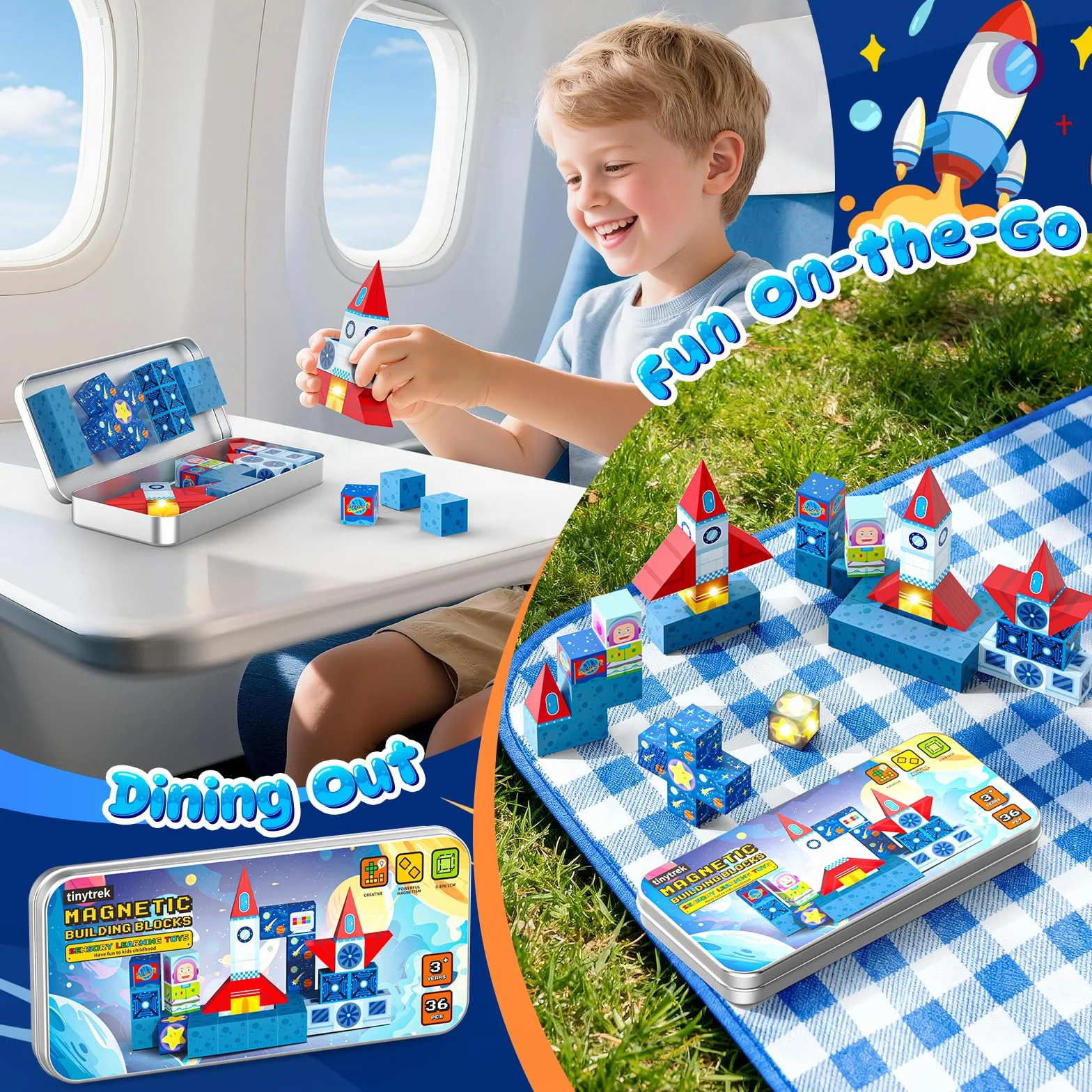 Magnetyczne klocki zabawka podróżna dla dzieci, 36 sztuk, przenośne, podróżne, mini klocki magnetyczne, sensoryczna, kreatywna zabawka, prezent dla chłopców i dziewczynek od 3 lat