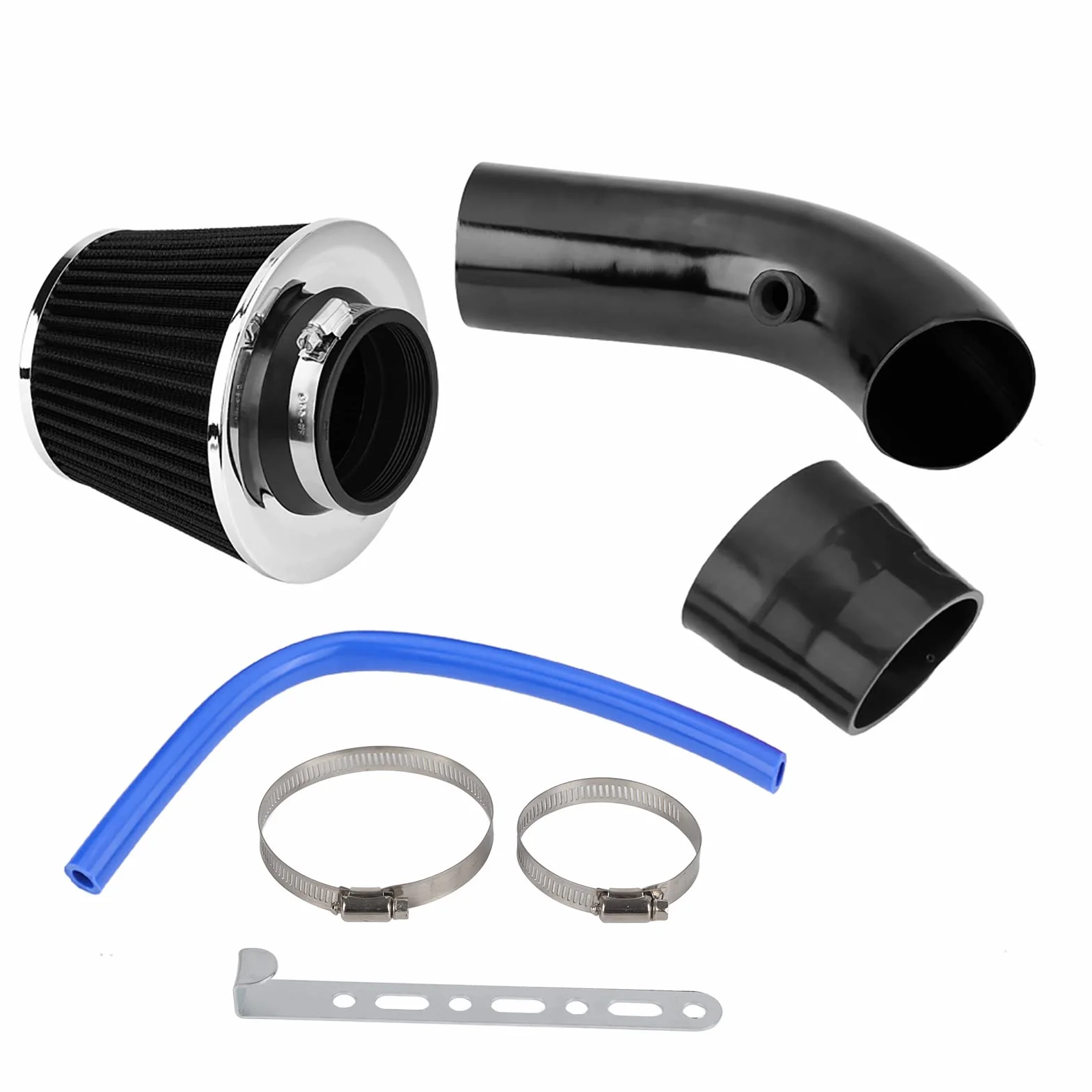 Auto Sport Filtr powietrza, 76 mm 3-calowy uniwersalny zestaw filtra wlotu powietrza chłodzącego, uniwersalny system wlotu powietrza z włókna węglowego z wężem (wzór węglowy)