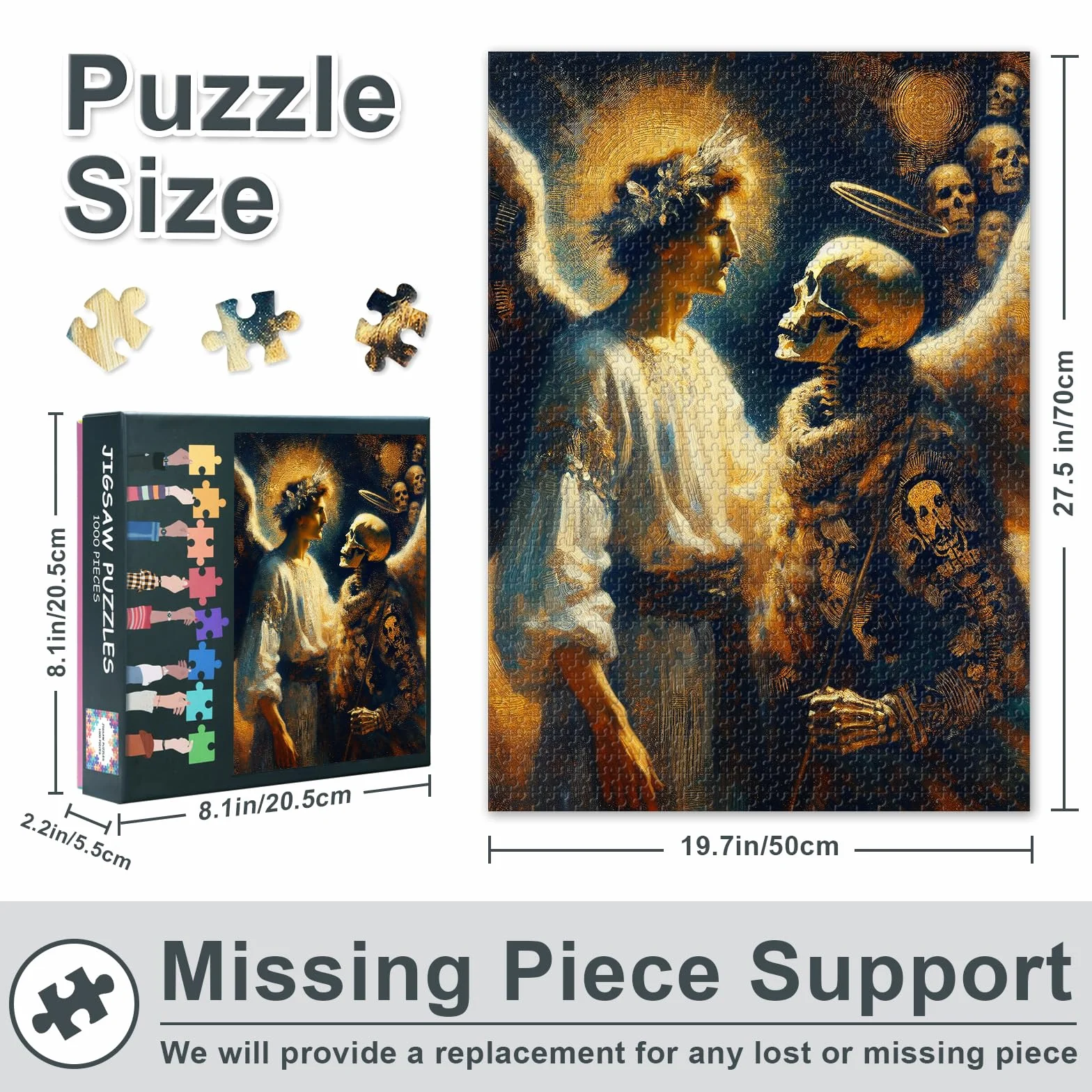 Puzzle dla dorosłych Anioły i głowy, 1000 sztuk, puzzle dla dorosłych i życia i śmierci, puzzle dla dorosłych, puzzle szkieletowe lub zabawki dla starszych przyjaciół, 50 x 70 cm