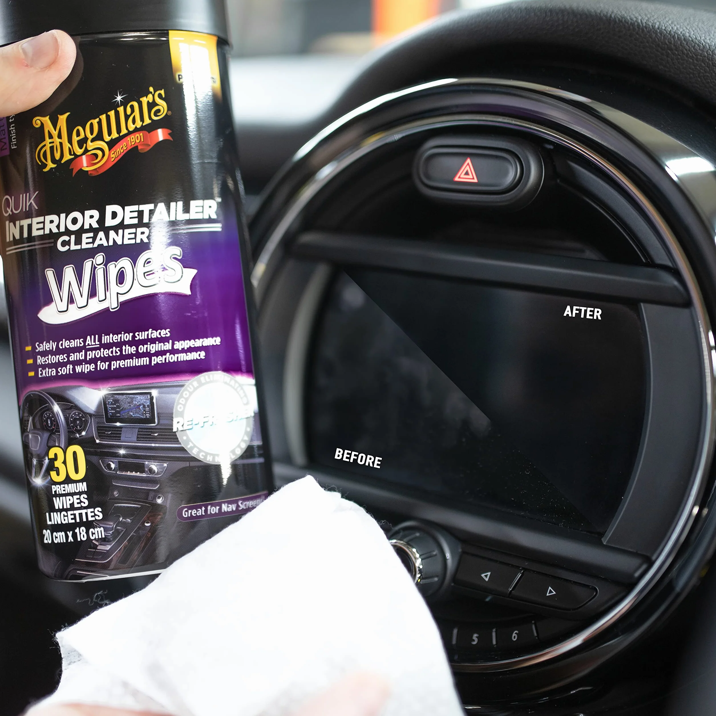 Meguiar's G13600EU Quik chusteczki do czyszczenia detali wewnętrznych 30 sztuk
