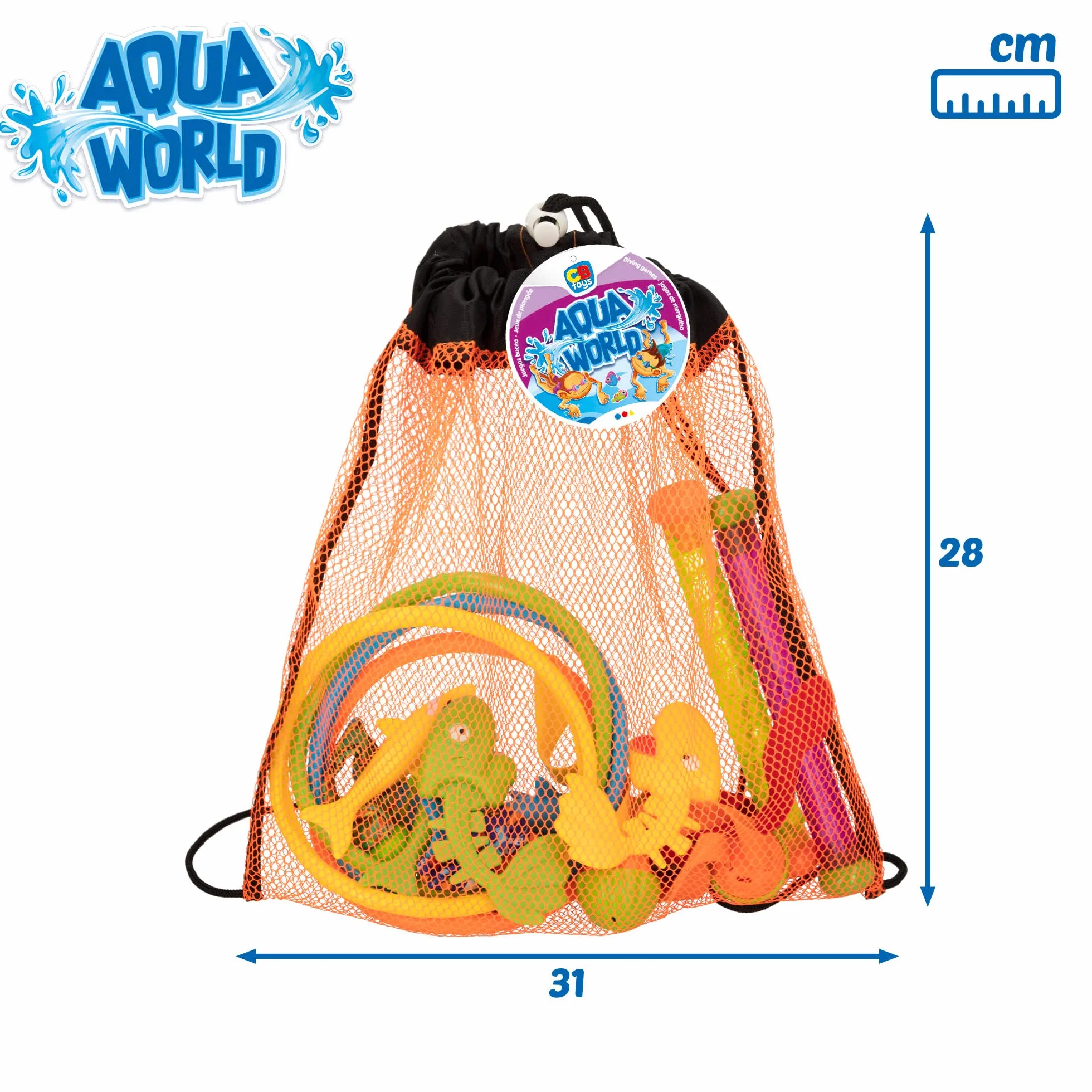 COLORBABY 49536, Zestaw zabawek nurkowych 17 sztuk, CB Toys, Zestawy do nurkowania w wodzie, Zawiera 4 kije, 4 obręcze, 4 rekiny, 3 torpedy i 2 ryby, Gra w basenach, Prezenty i zabawki dla dzieci