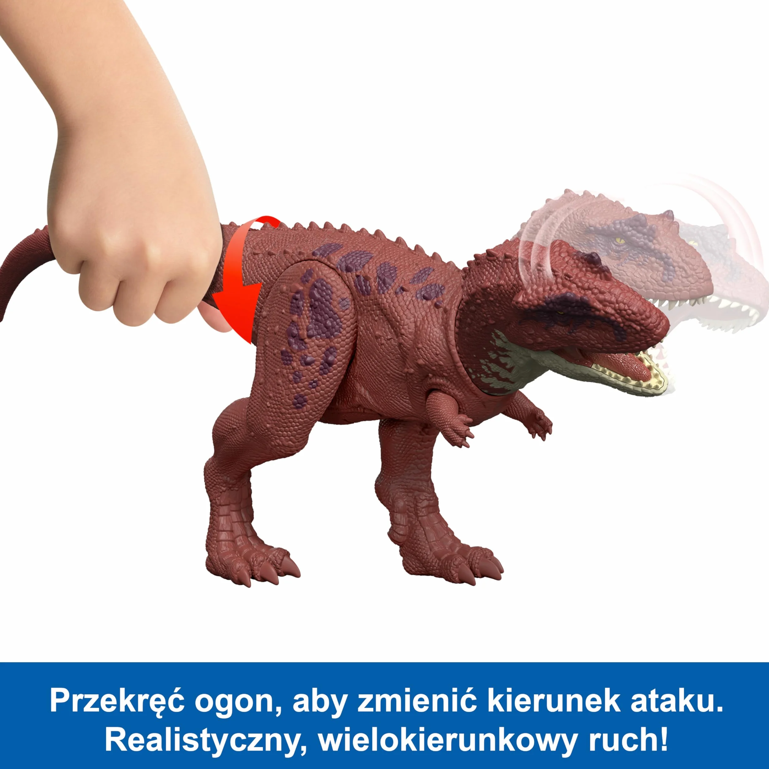 Mattel Jurassic World Rebirth Odrodzenie Aukazaur Ryczący dinozaur Figurka dinozaura z wielokierunkowym atakiem paszczą i dźwiękiem, do ustawiania w różnych pozach, zabawka dinozaur dla dzieci, JGB88