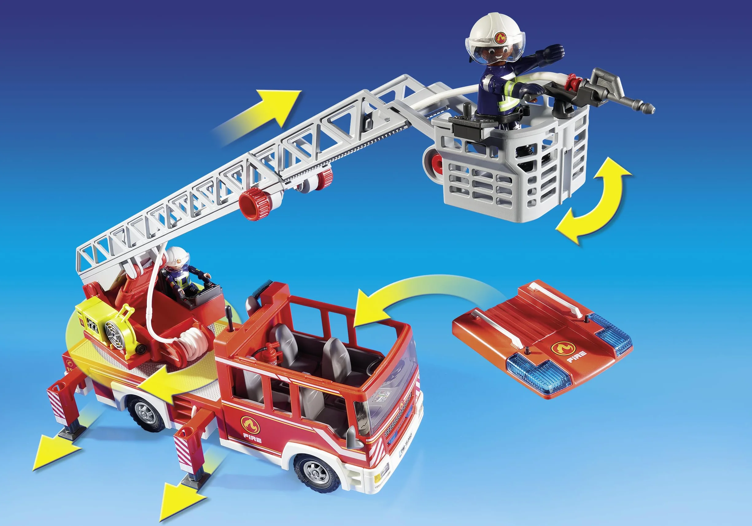 PLAYMOBIL City Action 9463 Samochód strażacki z drabiną, z drabinką i możliwością połączenia z modułem zdalnego sterowania RC, od 4 lat