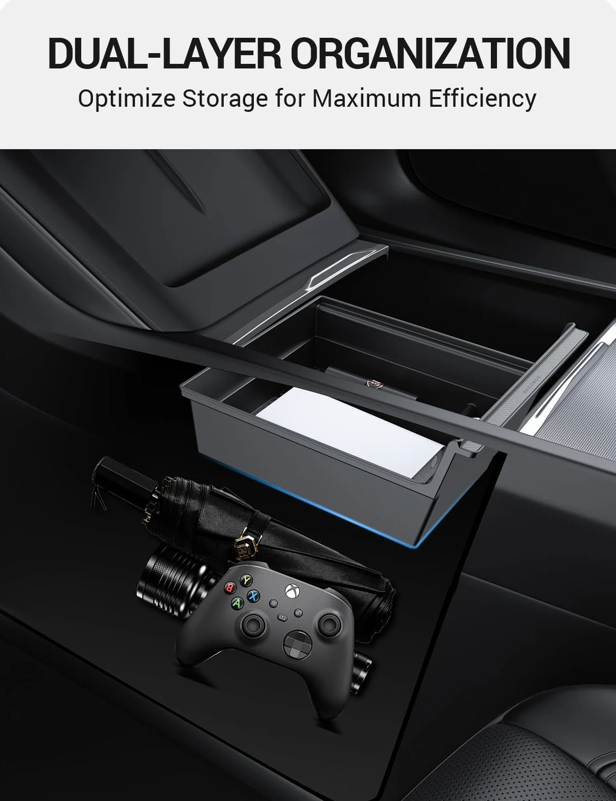 BASENOR 4PCS 2026 Tesla Model Y Model 3 Taca organizacyjna do konsoli środkowej, schowek w podłokietniku z uchwytem na kubek do modeli 2025 2026 Model Y Juniper 2024-2026 Tesla 3 Highland Akcesoria