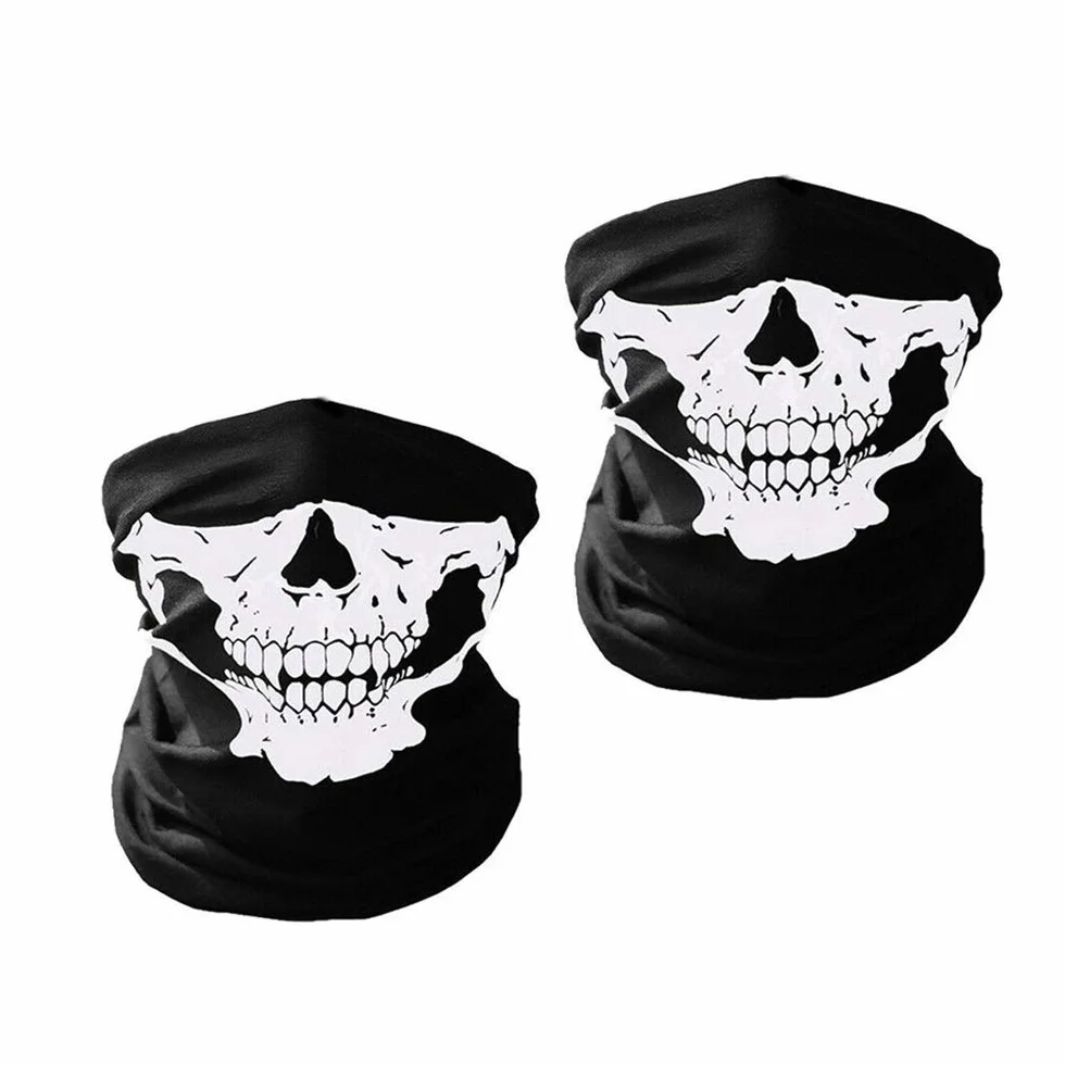 Janzoom 2 szt. maska na twarz motocyklowa czaszka maska pół twarzy motocykl szyja nakrycie głowy na zewnątrz narty czaszka impreza maski sport Halloween maska na rower motocykl kolarstwo czarna, Czarny