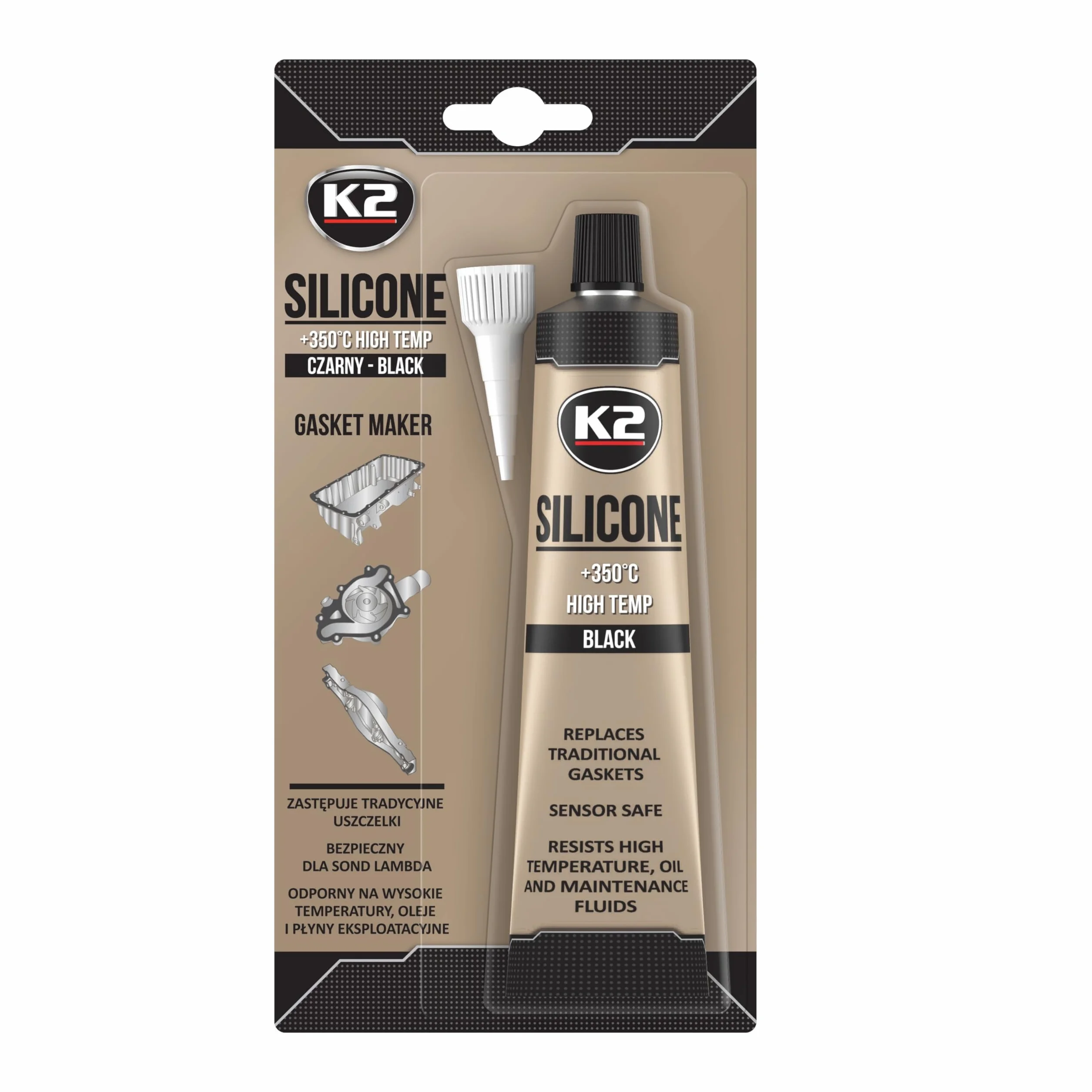 K2 Silikonowa uszczelka Likon, ekstremalna temperatura do +350°C; czarna; tubka 85 g