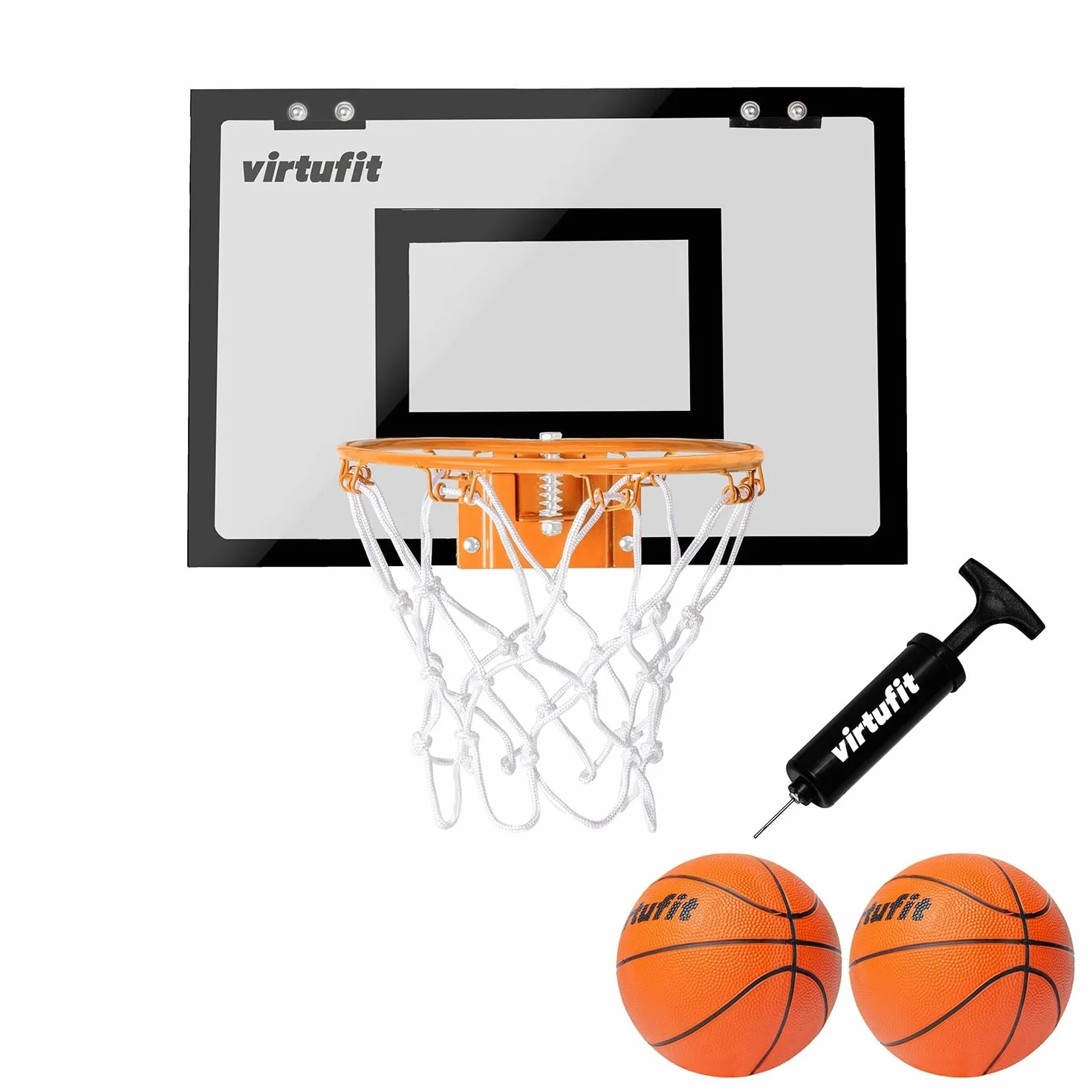 VirtuFit Pro Mini deska do koszykówki z 2 piłkami i pompką, czarna