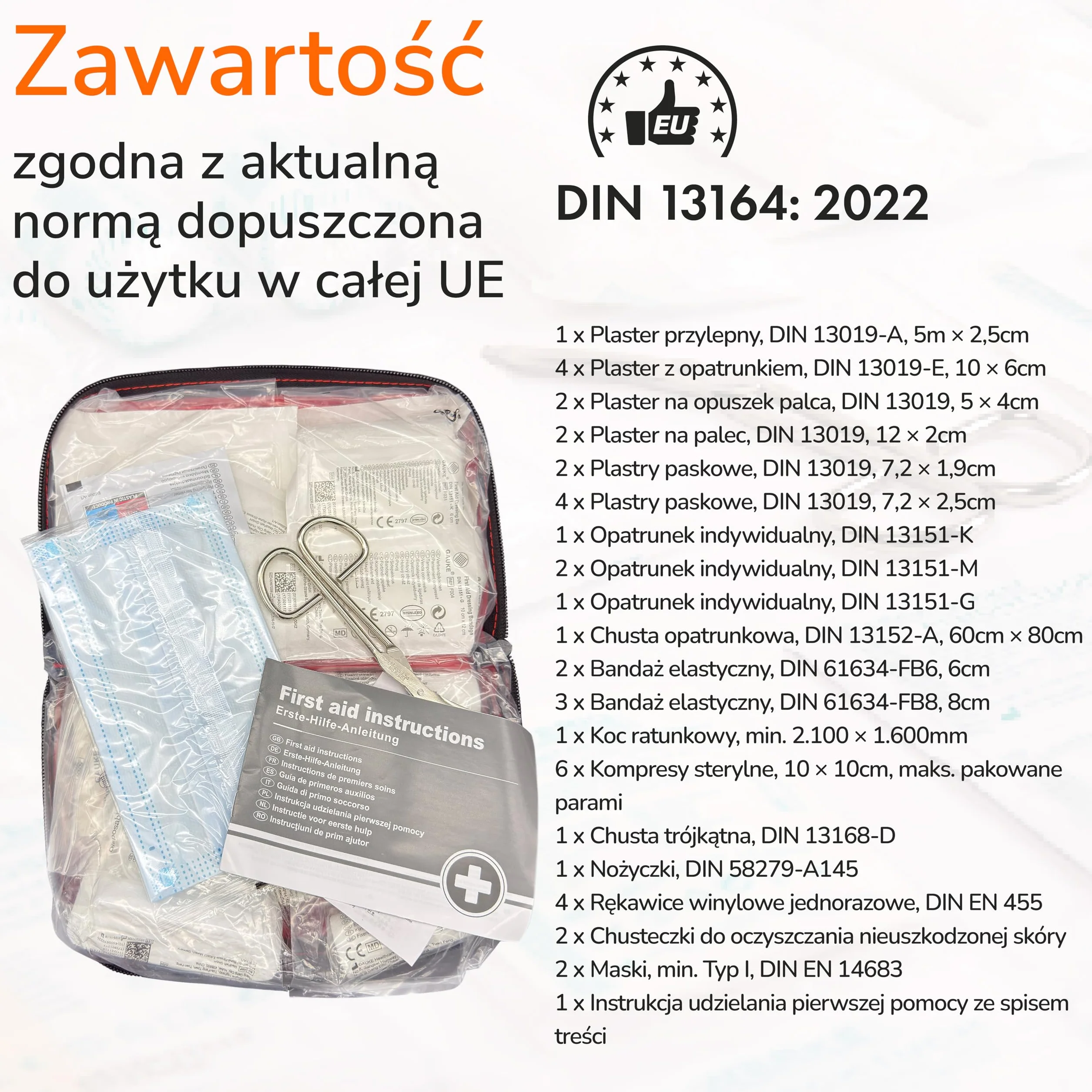 Upgrade4cars Apteczka Samochodowa 2026 DIN 13164 Zestaw Pierwszej Pomocy Ważny w Całej Europie | Apteczka do Domu i w Podróż