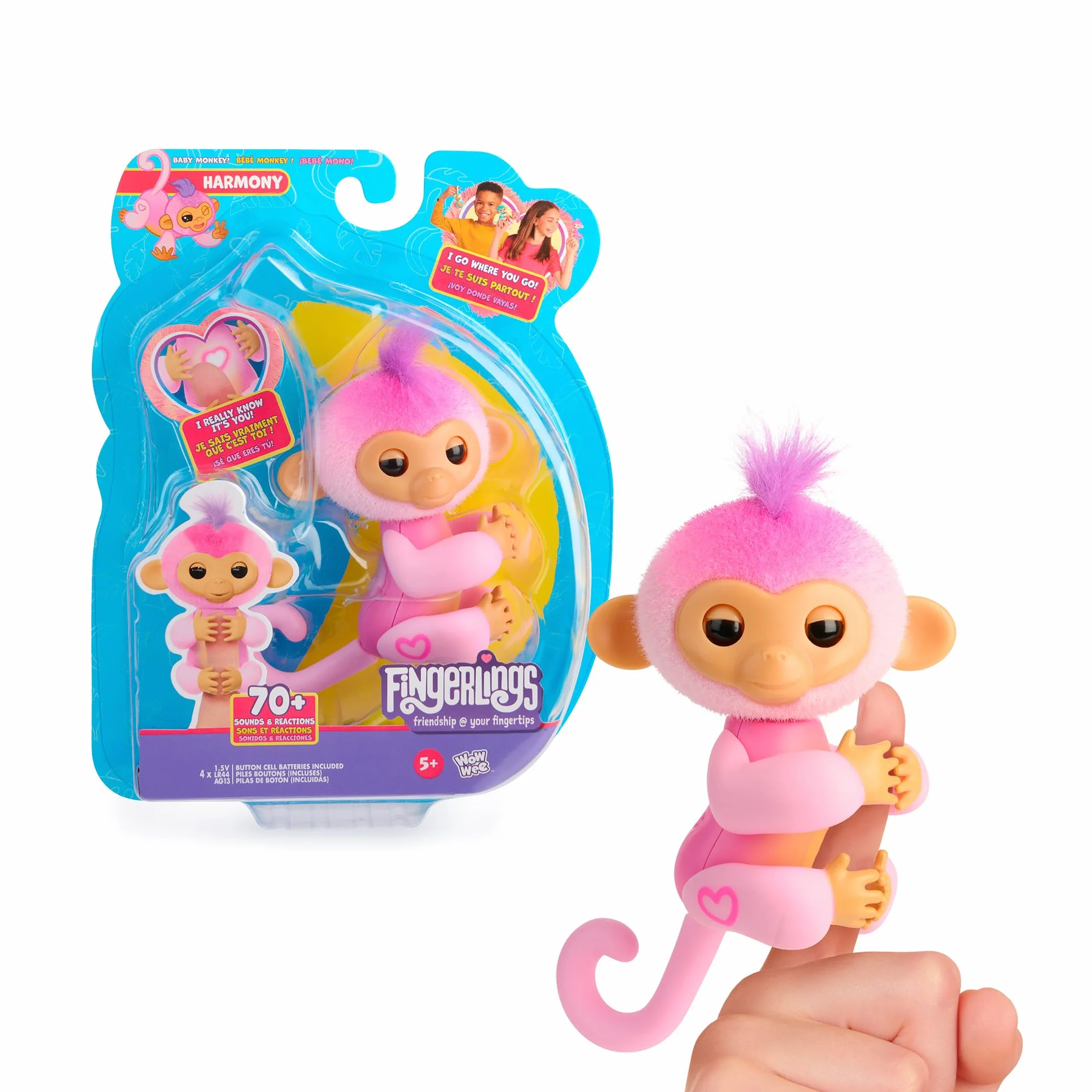 Bizak Fingerlings Harmony, słodka interaktywna monita, która czuje się gwiazdą muzyki pop i uwielbia śpiewać, Jest Divą, Z ponad 70 różnymi dźwiękami i reakcjami, z własną osobowością (61850001)