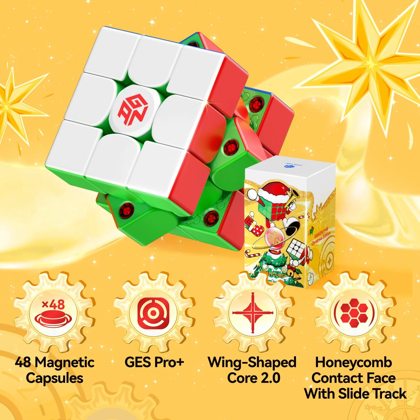 GAN 356 ME edycja bożonarodzeniowa, Magnetyczna Kostka Prędkości 3 x 3, Idealna Dla Dzieci Dorosłych, GES Pro+ 48 Magnesów, Speed Cube, Zabawki puzzle Dzieci Dorosłych, Ulepszona wersja GAN 356 ME