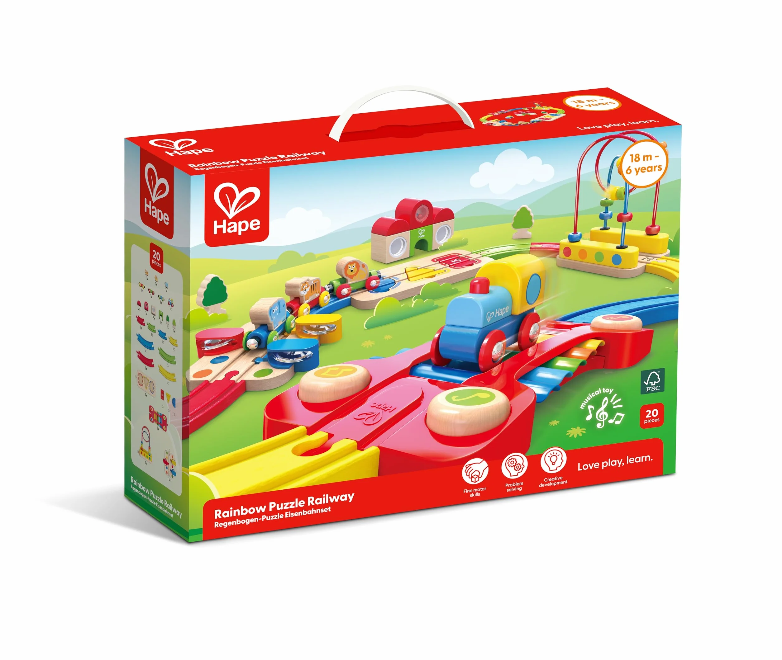 Hape E3826 Rainbow puzzle kolejka, wielokolorowa, jeden rozmiar