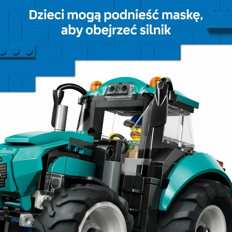 LEGO City Traktor, zabawka dla dzieci od 6 lat, ciągnik z gumowymi oponami i minifigurką rolnika, pomysł na prezent dla 6-latka, dla chłopca i dziewczynki na urodziny, ozdoba na biurko 60498