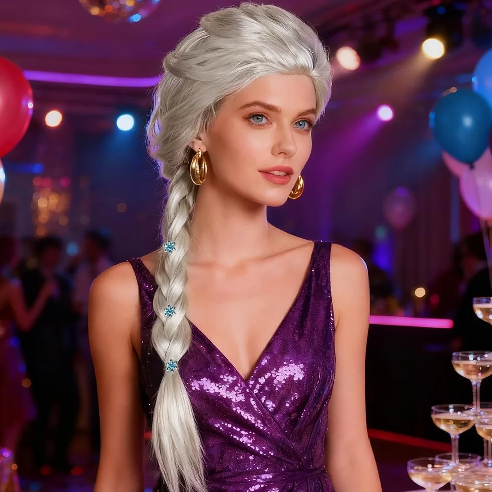 Elsa peruka, peruka księżniczki, roszpunka, warkocz, roszpunka, peruka kostiumowa, na Boże Narodzenie, Halloween, karnawał, cosplay, maska dla dziewczynek od 14 lat