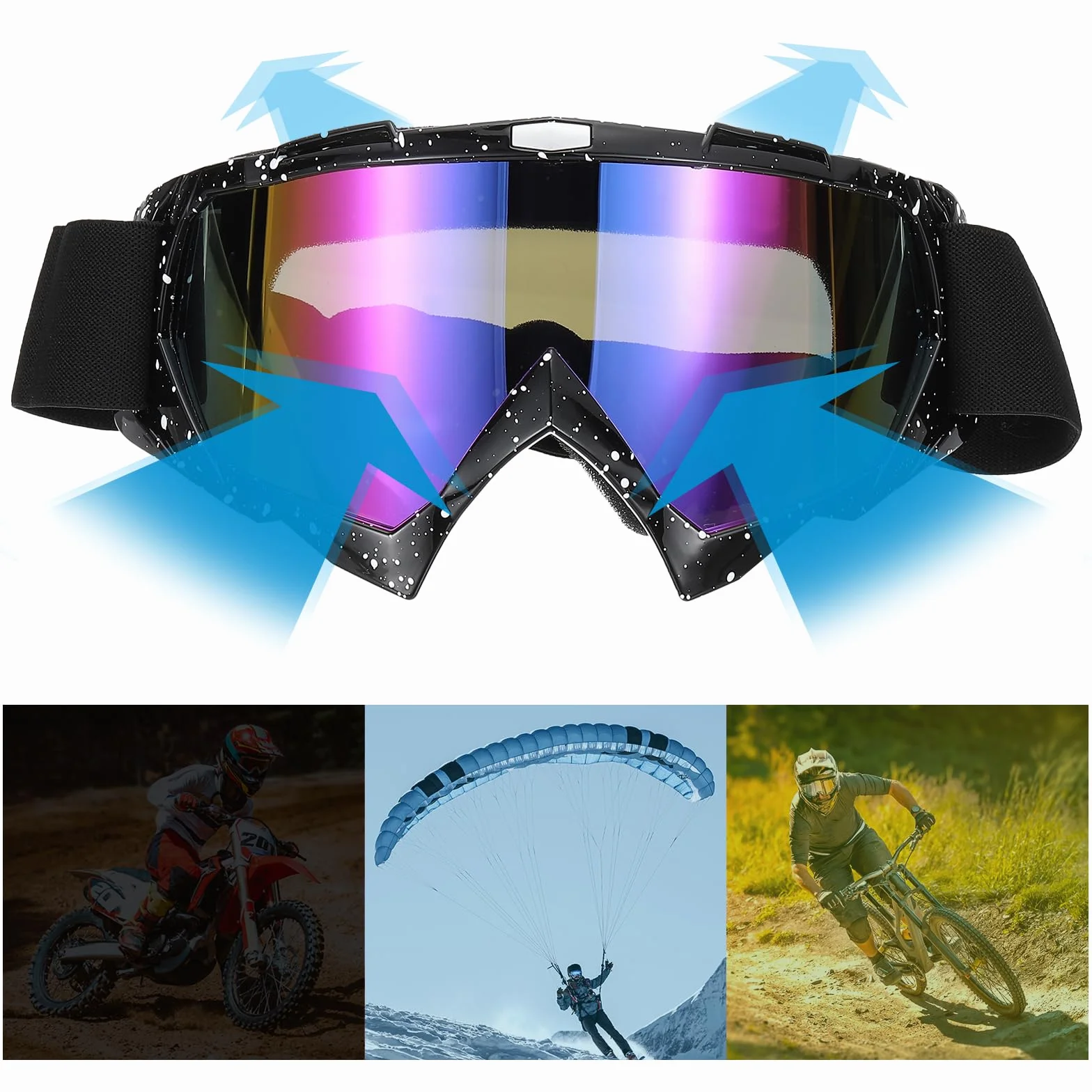 PATIKIL Gogle narciarskie do rowerów terenowych, gogle motocyklowe ATV, gogle narciarskie, gogle do kasku wyścigowego, odporne na wiatr do wspinaczki górskiej, spadochroniarstwa, jazdy na nartach