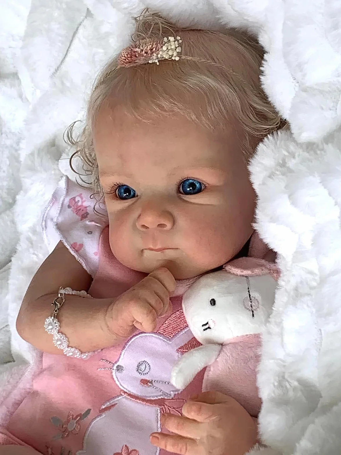 MineeQu 18 cali Zakorzenione Blond Kręcone Włosy Reborn lalka bobas z Obciążony korpus z tkaniny Prawdziwe życie Noworodkowe lalki dziewczynki wyglądać Realistyczny,Na zawsze Twoje słodkie serce