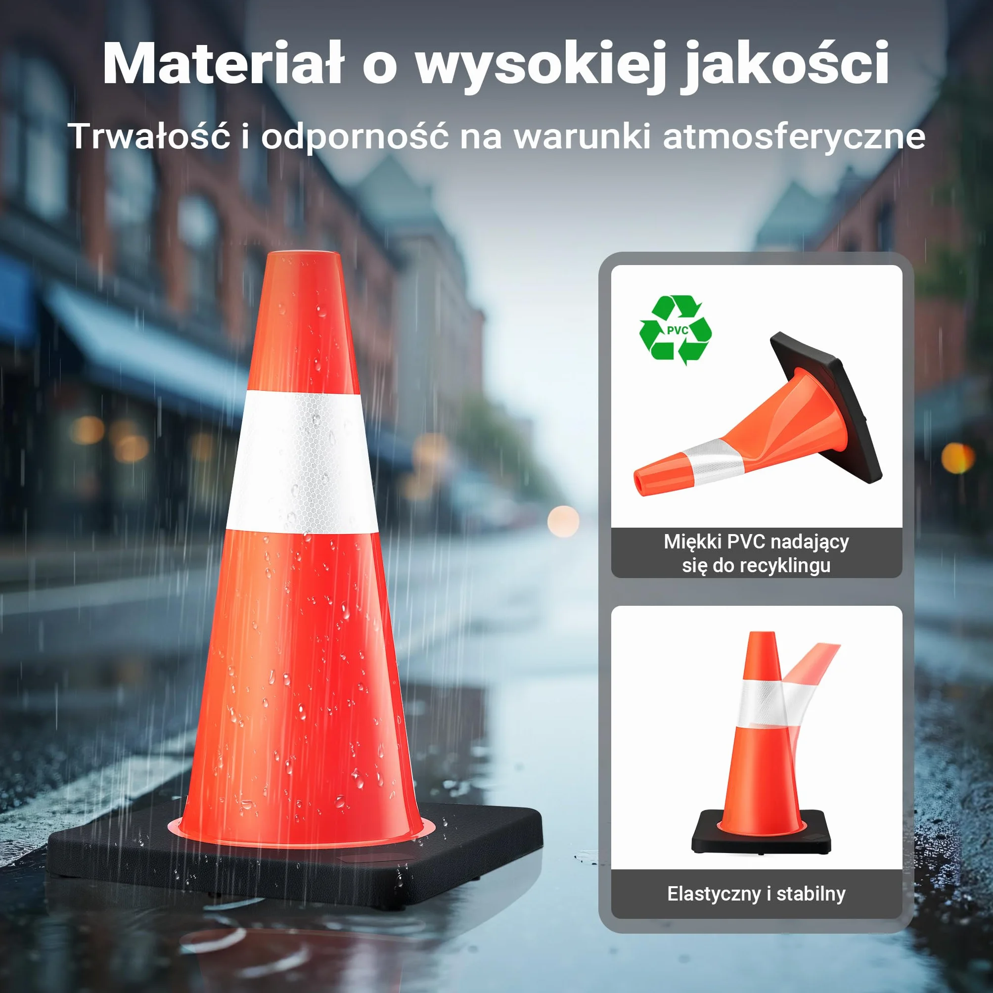 Wiltec Pachołek drogowy 45 cm pomarańczowy odblaskowy stożek ostrzegawczy PVC guma