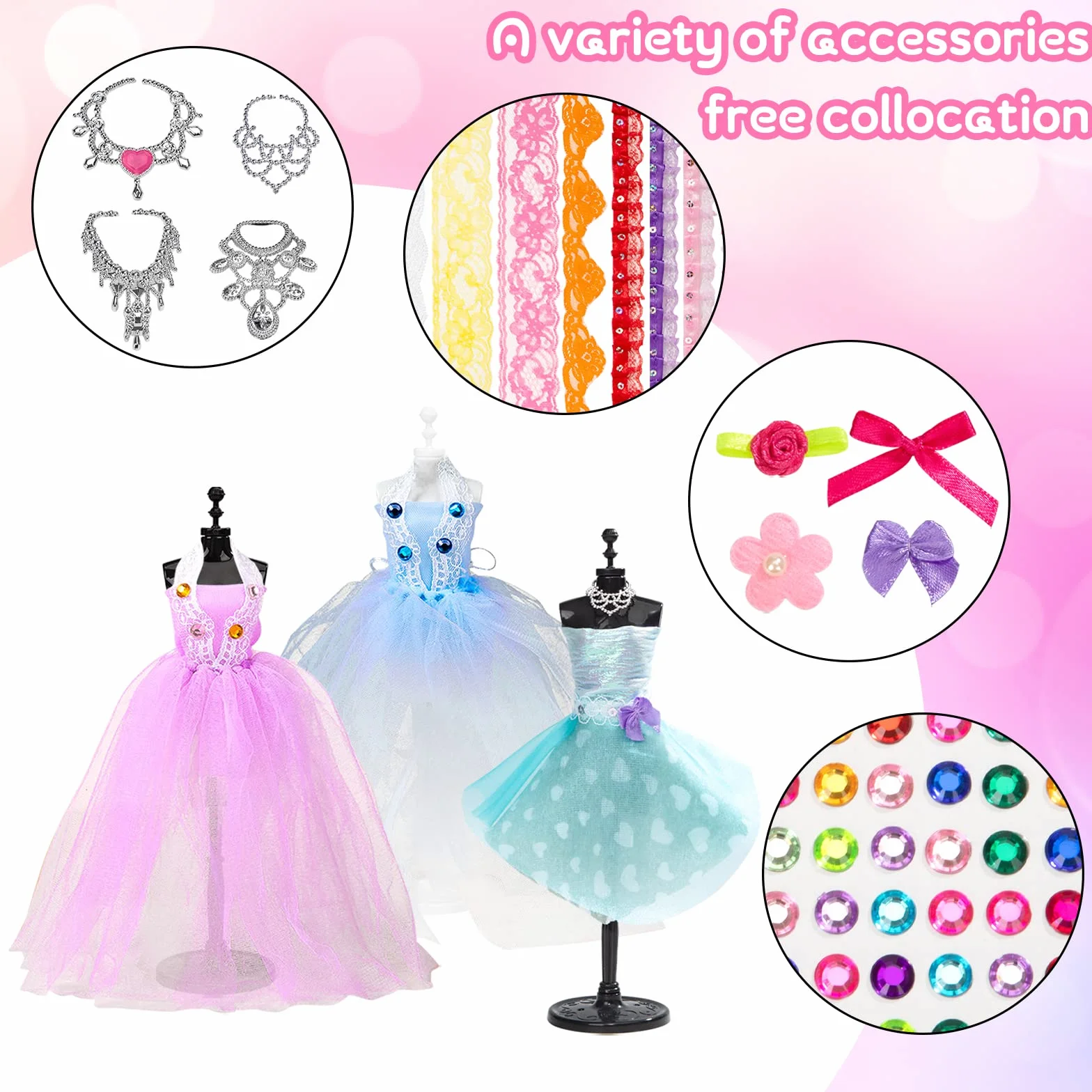Wisplye Fashion Design Kit, kreatywny zestaw do realizacji projektów związanych z modą dla dziewczynek zawierający 3 manekiny, zestaw do szycia na pokaz mody dla dzieci, prezent urodzinowy dla dzieci
