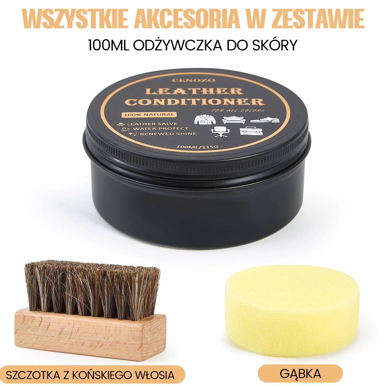 Pielęgnacja Skóry z Szczotką z Końskiego Włosia,Bezbarwna,100ml Pasta do Butów Wodoodporna do Zmiękczania i Nabłyszczania do Pielęgnacji Skóry Kanapa Skórzana,Buty Skórzane,Siodło dla Każdego Koloru
