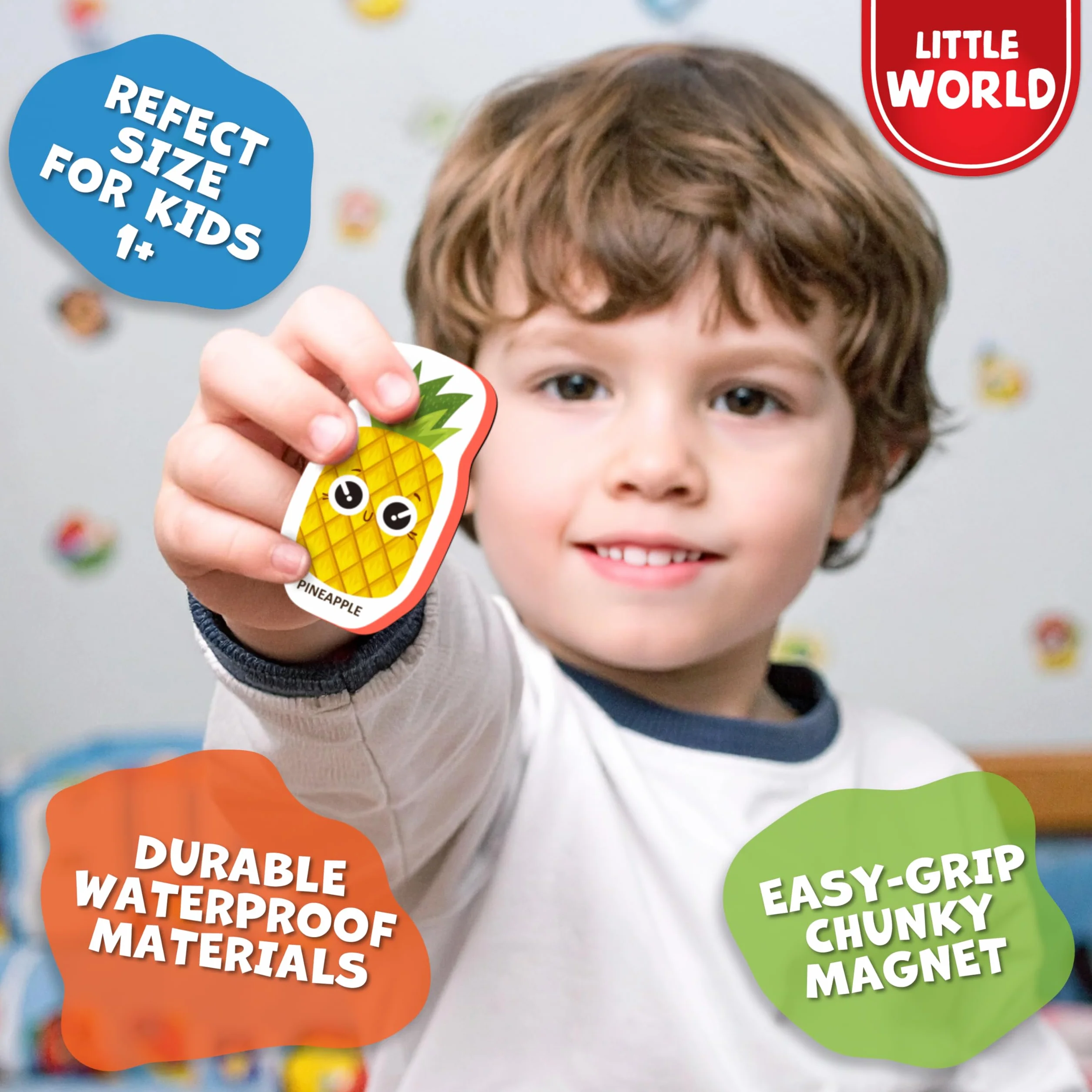 Little World 31 piankowych magnesów na lodówkę dla dzieci – magnesy na lodówkę dla małych dzieci – magnesy na lodówkę dla dzieci – magnetyczne magnesy na owoce i warzywa