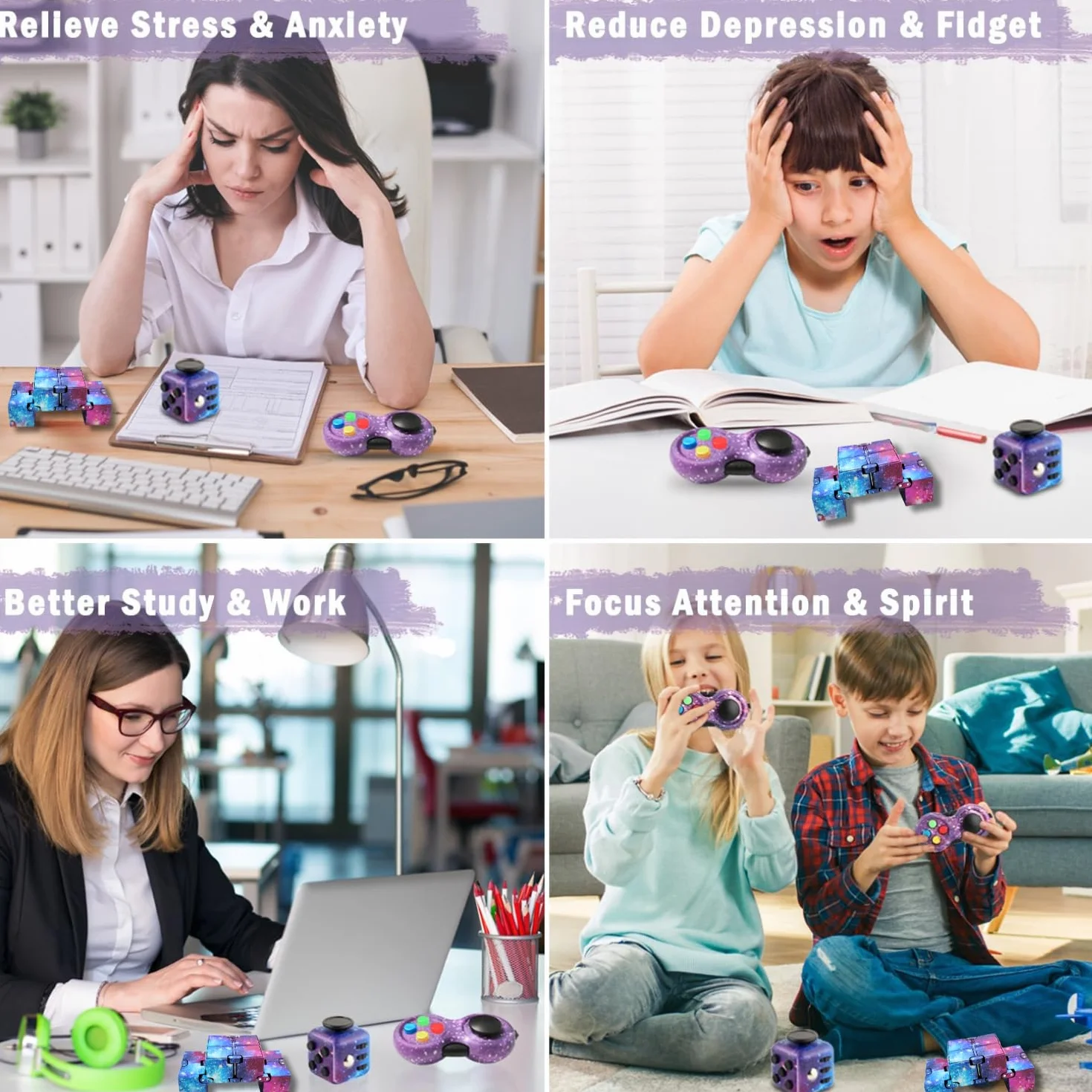 3 szt. zabawka Fidget na palce z kostką, Infinity Cube Toy, kontroler Fidget, antystresowy lęk, ulga lęku, prezent dla dorosłych w biurze, dla dzieci