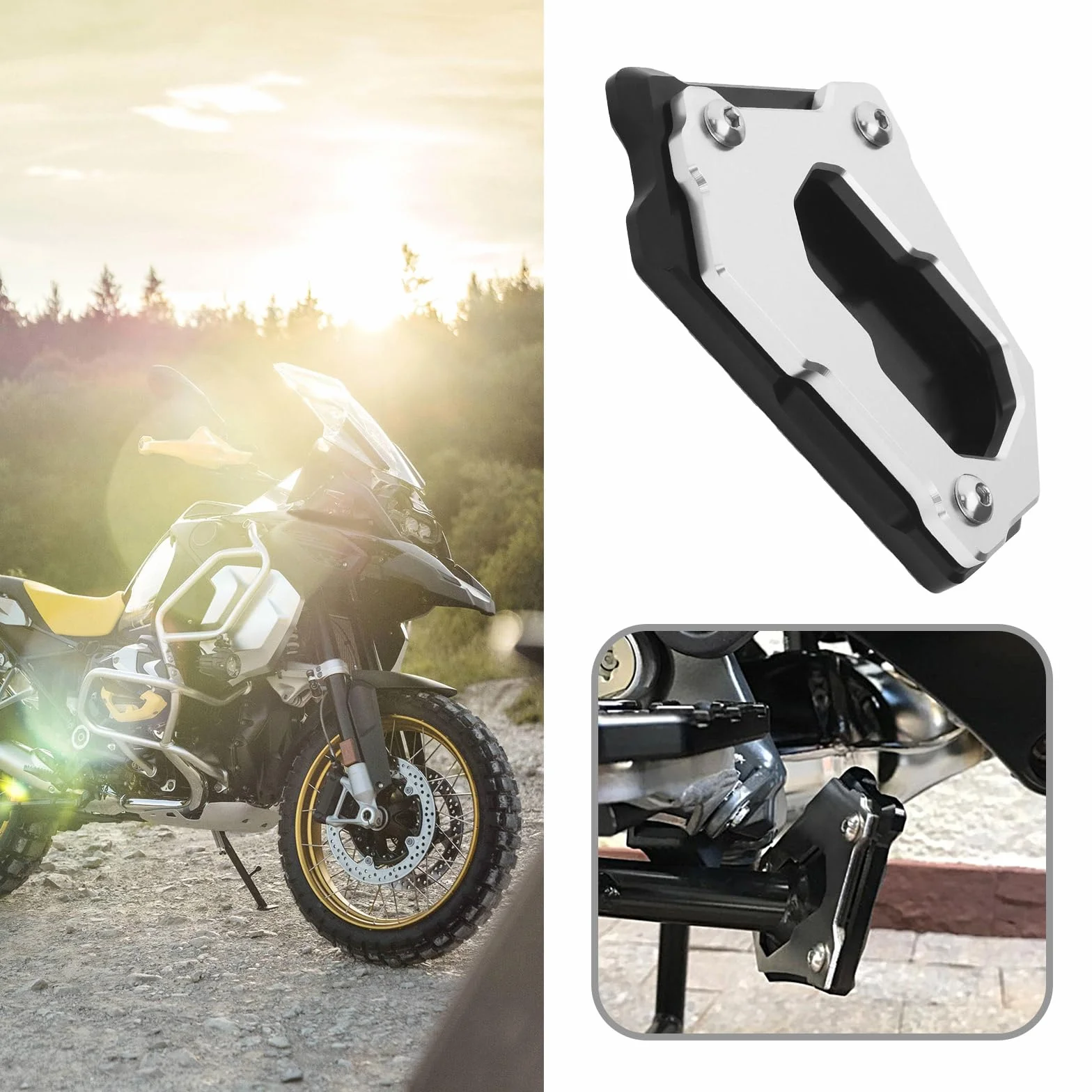 ECSiNG CNC Motocyklowa podpórka boczna p?yta przed?u?aj?ca podpórk? z uchwytem sze?ciok?tnym stop aluminium kompatybilny z BMW R1250GS Rallye HP/ Adventure 2018-2019 czarny i srebrny