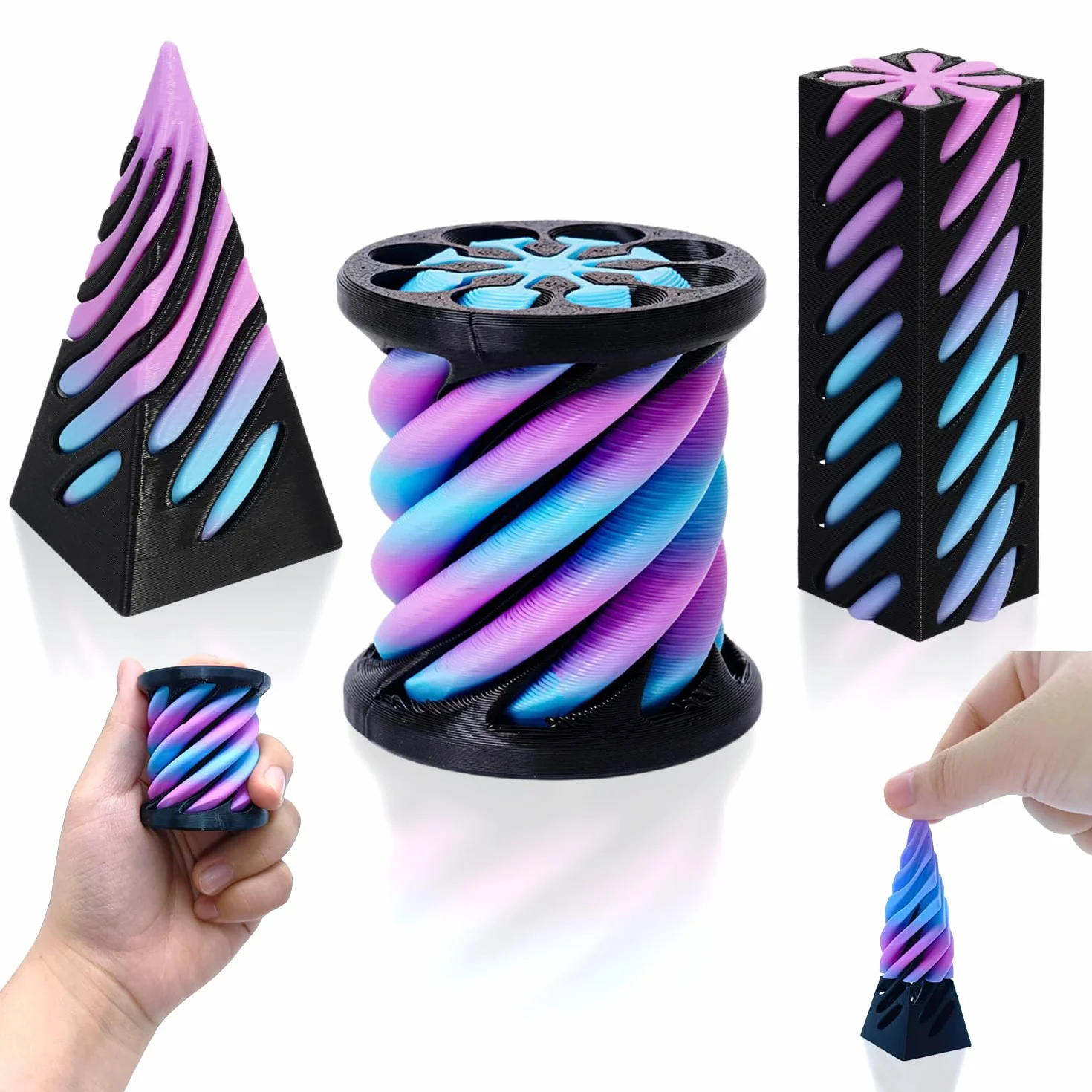3 szt. Impossible Cone, 3D Printed Spiral Cone Fidget Toy, Mini Piramida Passthrough Sculpture, dekoracje biurkowe, zabawki z nicią wirową dla dzieci, dorosłych, prezent na Boże Narodzenie