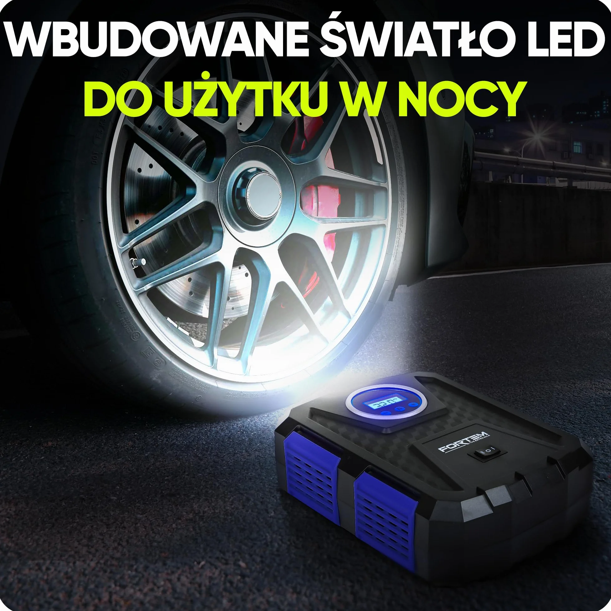 FORTEM Kompresor Samochodowy Przenośna Pompka Elektryczna z Cyfrowym Manometrem i Automatycznym Pompowaniem