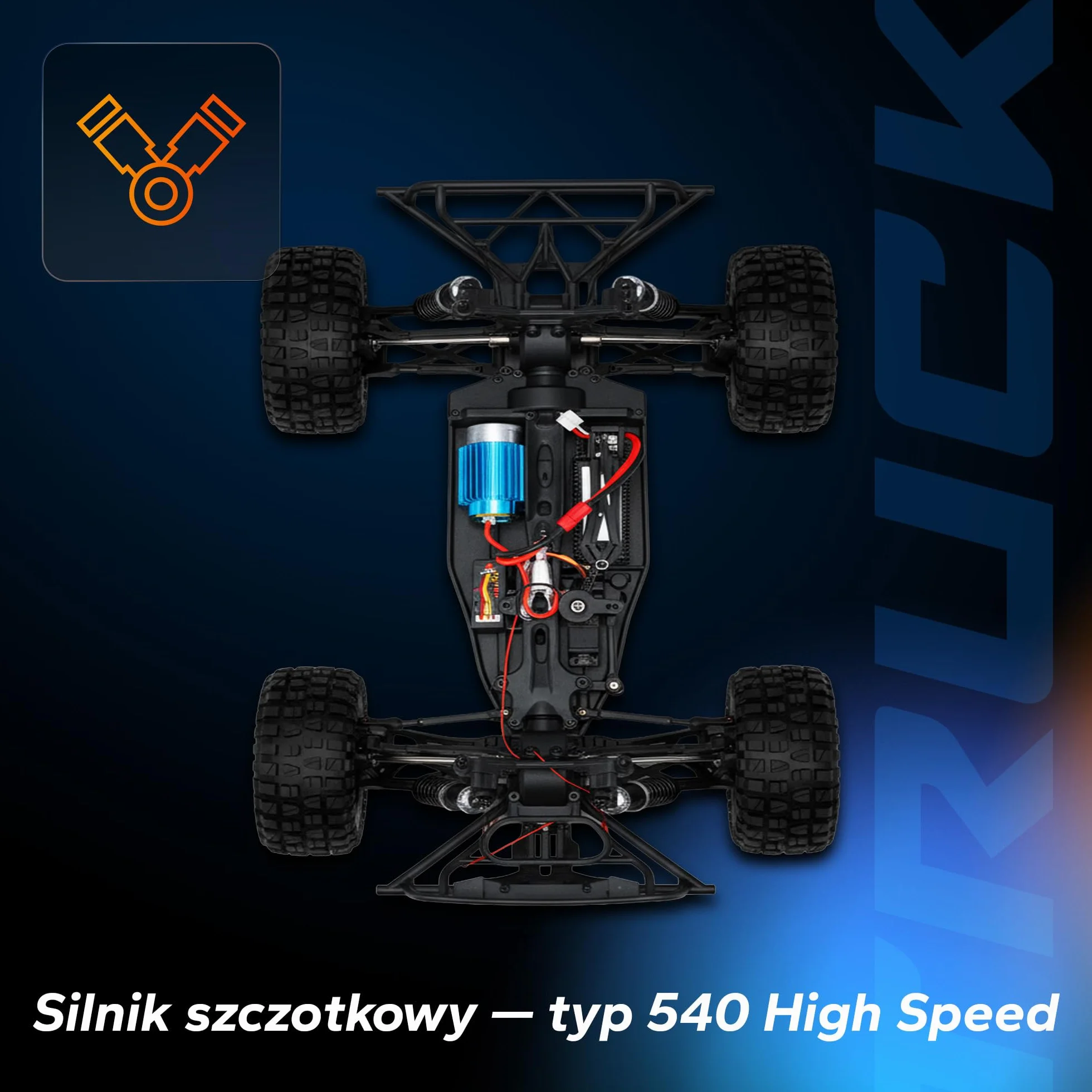 Overmax X-Hooligan duży, szybki, zdalnie sterowany samochód, skala 1:10, prędkość 35 km/h, zasięg 100 m, napęd 4 x 40 minut, oświetlenie LED