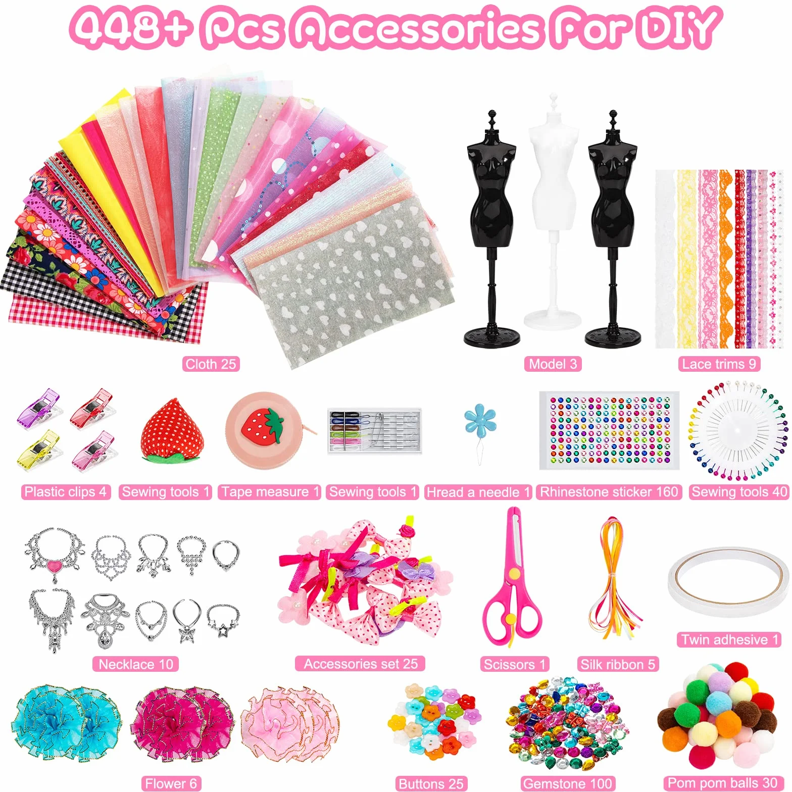 Wisplye Fashion Design Kit, kreatywny zestaw do realizacji projektów związanych z modą dla dziewczynek zawierający 3 manekiny, zestaw do szycia na pokaz mody dla dzieci, prezent urodzinowy dla dzieci