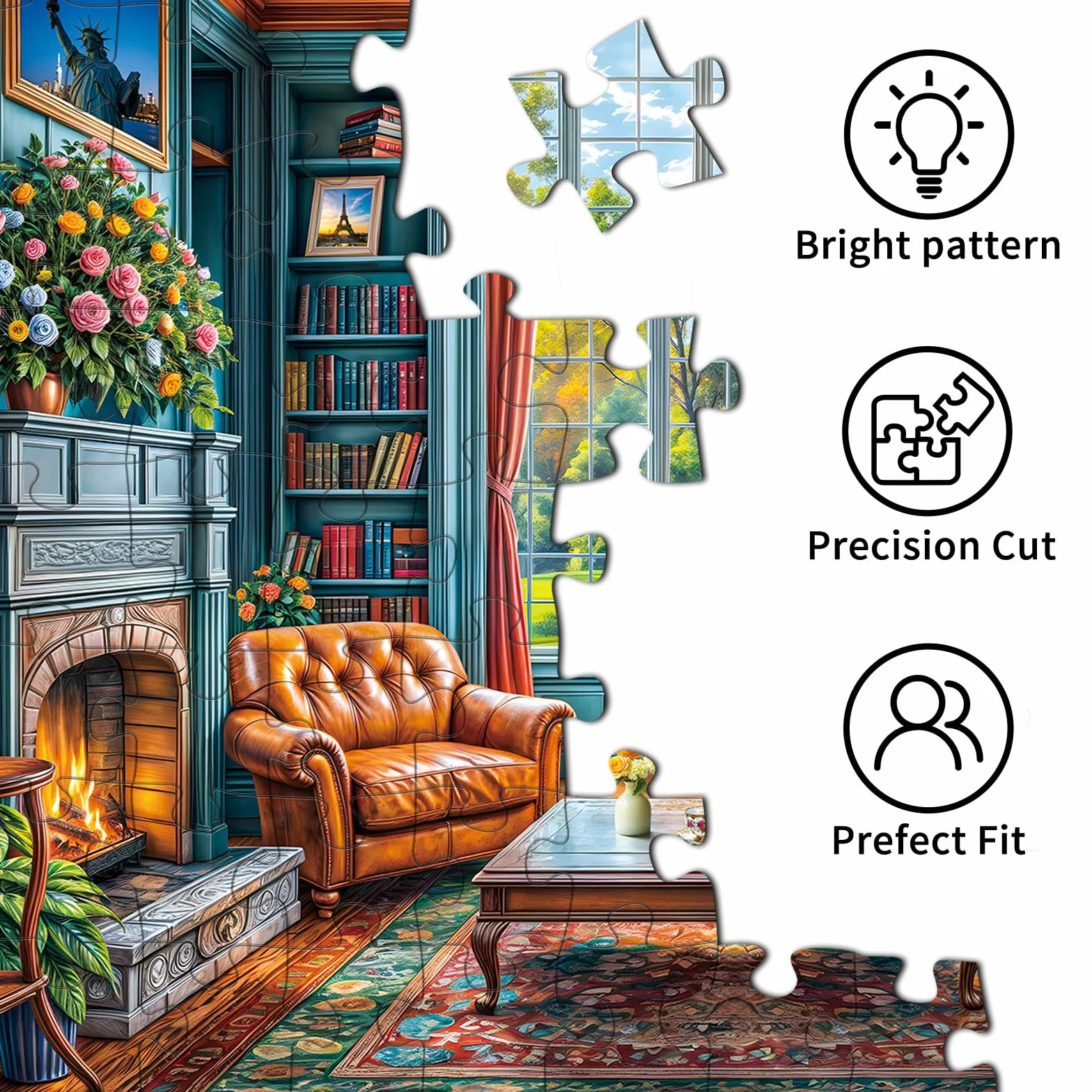 Puzzle 1000 elementów dla dorosłych i dzieci, Niemożliwa Gra, Układanka jako Prezent, Sprytne Zagadki, Kolorowa Układanka, Puzzle z Motywem Ciepłego Gabinetu