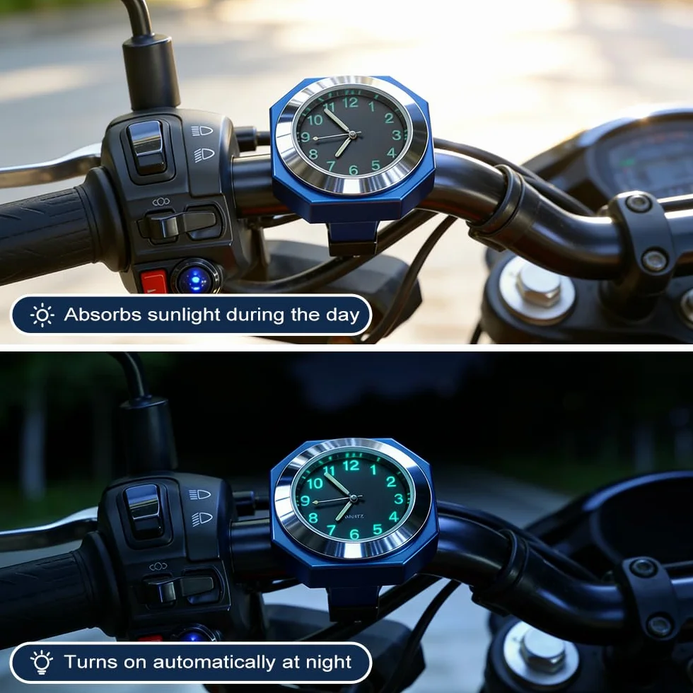 Zegarek motocyklowy, wodoszczelny, na kierownicę, motocykl, kwarcowy, ze stopu aluminium, kolor niebieski