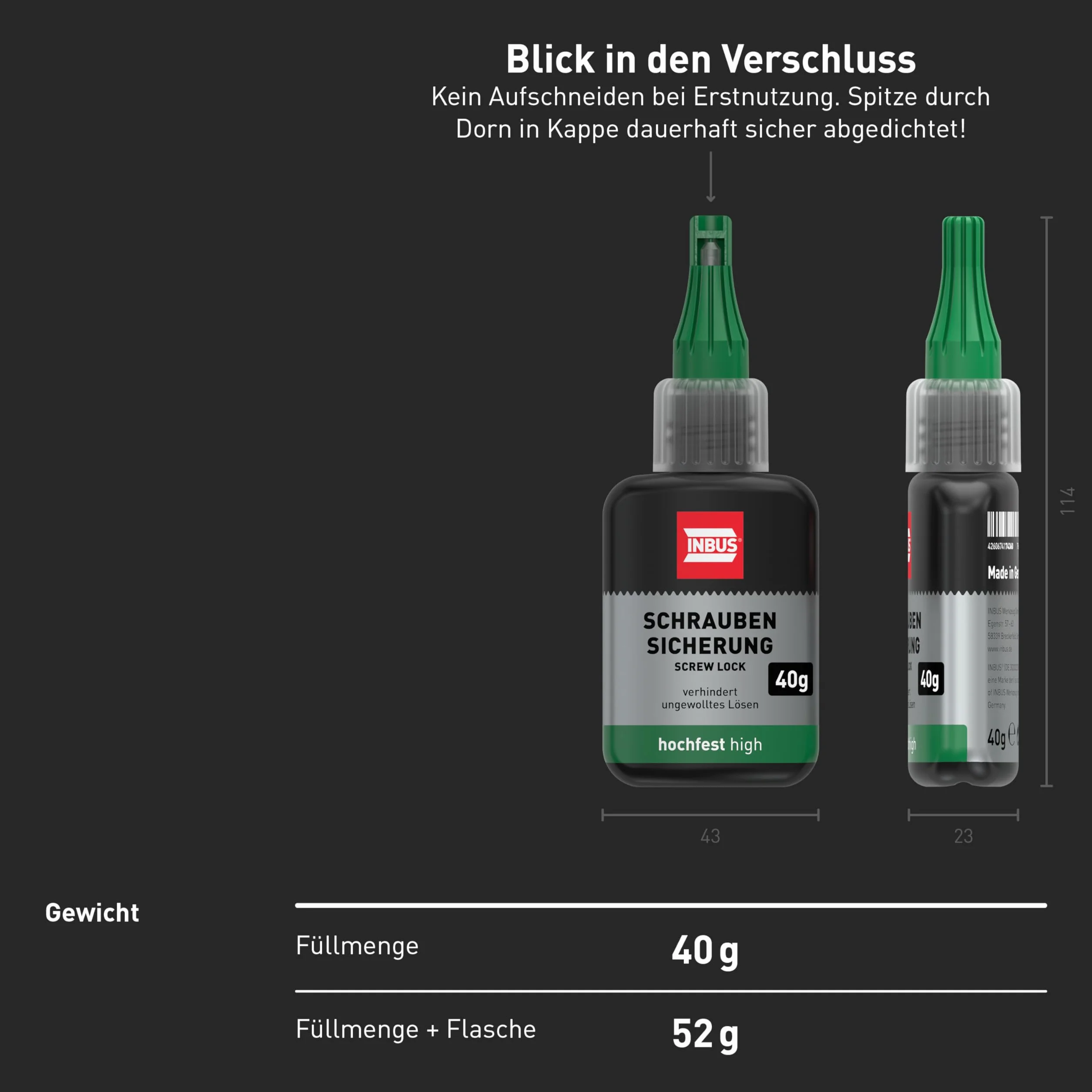 INBUS® 79680 zabezpieczenie śrubowe o wysokiej wytrzymałości, 40 g – Made in Germany