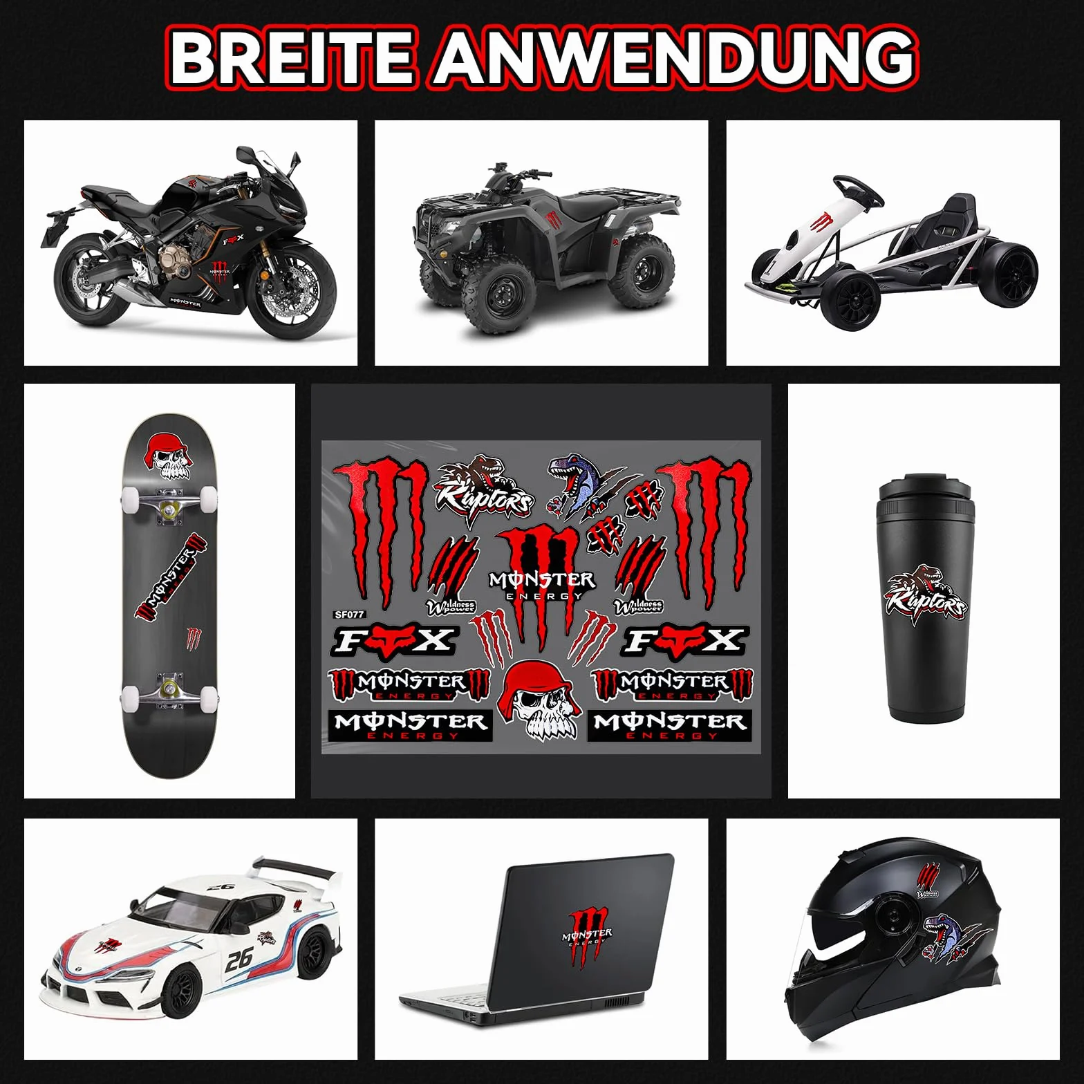 Monster Energy naklejka odblaskowa, wodoszczelna, z motywem potwora. Wysokiej jakości naklejka na motocykl, kask motocyklowy, deskorolkę, samochód i motocykl, kolor czerwony