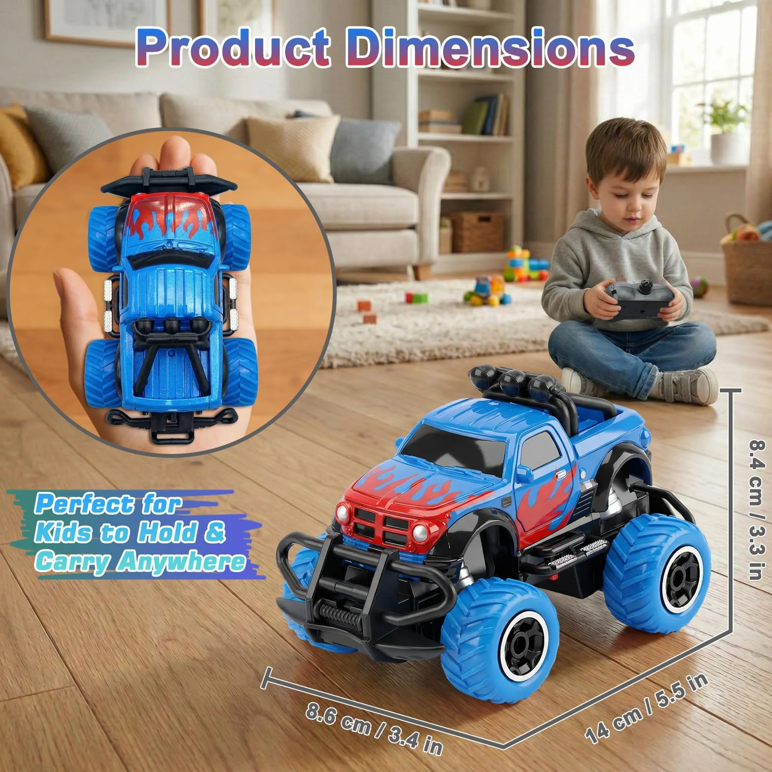 Pup Go Monster Truck zdalnie sterowany samochód ze światłem dla dzieci w wieku 3-9 lat, wytrzymały, mini samochód RC, szybki samochód offroad, do użytku wewnątrz i na zewnątrz, zabawka dla małych