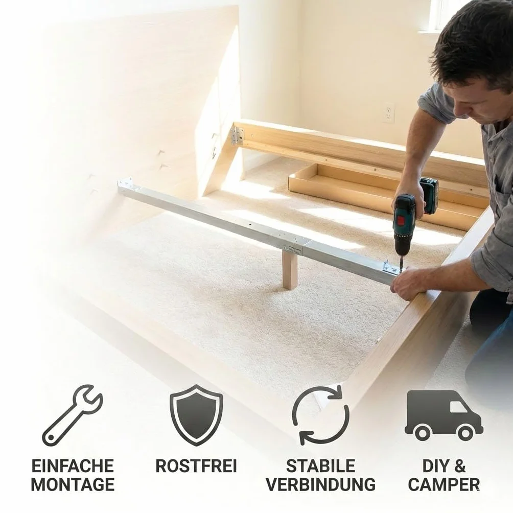 Płyta montażowa pasująca do belek środkowych IKEA 116791 SKORVA – zestaw 2 szt. ze śrubami – okucie do łóżka Malm, HEMNES, BRIMNES – idealna do przyczep kempingowych i samochodów kempingowych