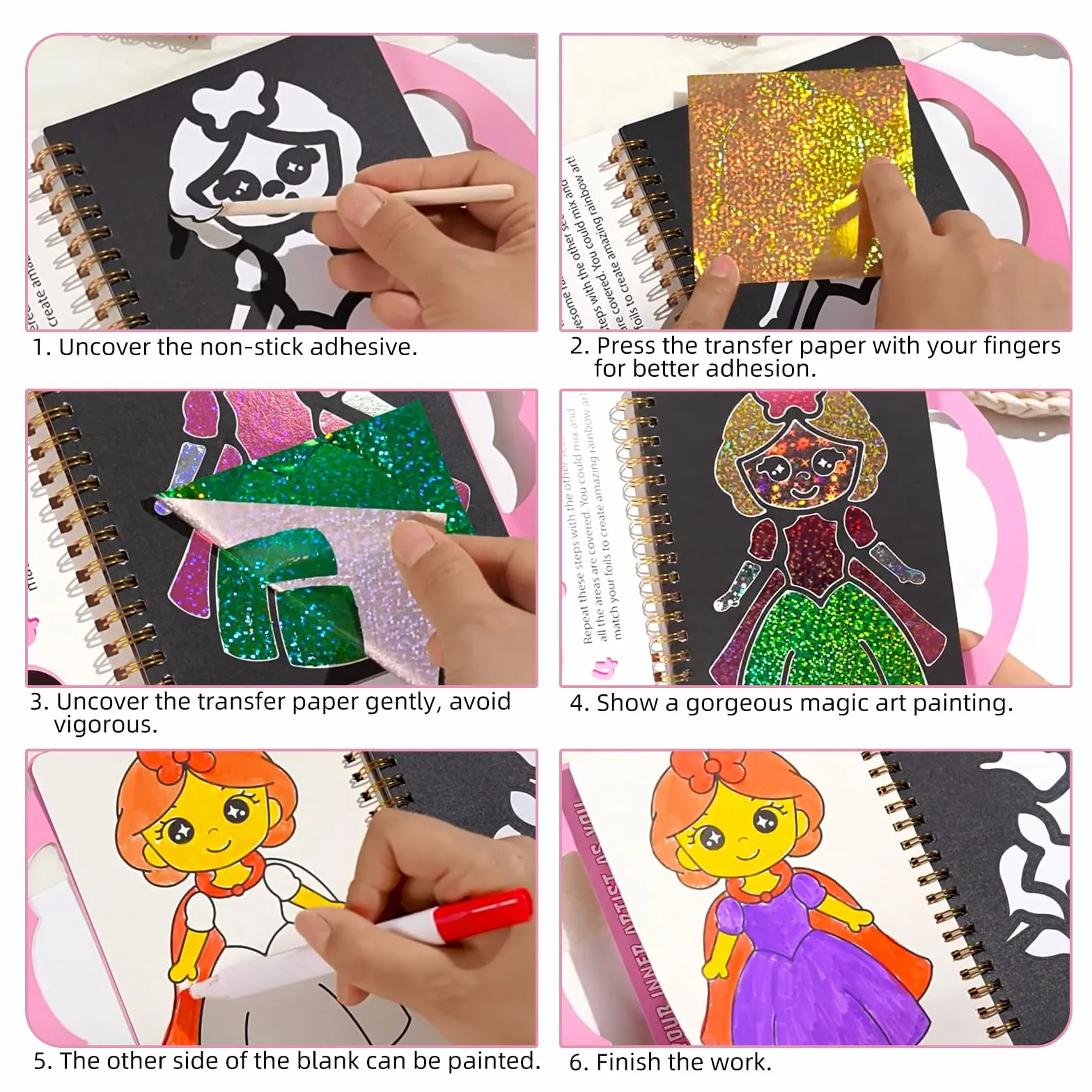 Foil Art, zestaw do majsterkowania, dla dziewcząt, księżniczek, folii, zestaw 2 w 1, zestaw do kolorowania, zestaw do majsterkowania, motyw jednorożca, zestaw do majsterkowania, dla dzieci