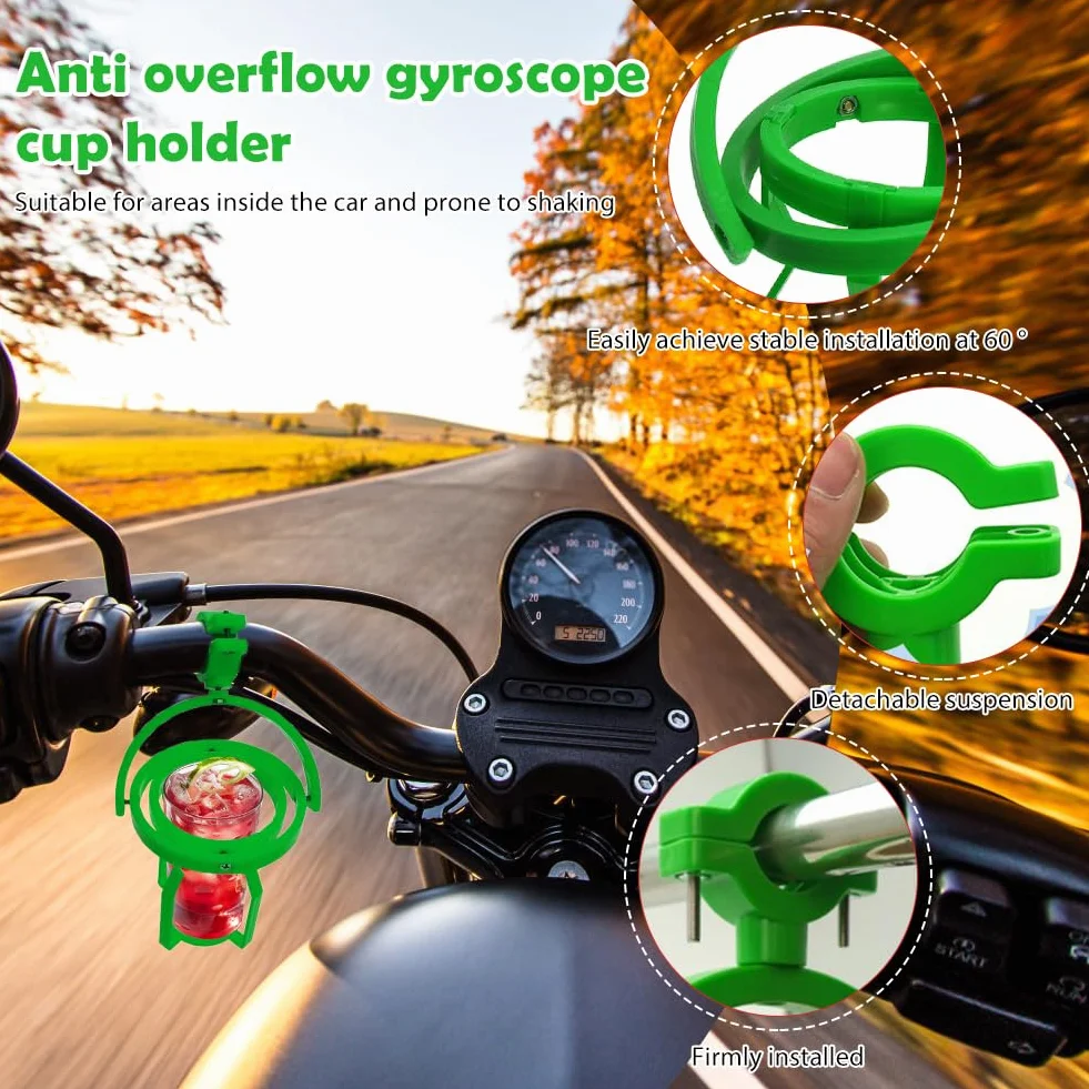 Żyroskopowy uchwyt na napoje, traktor, zestaw 2 uchwytów na kubki, obracany o 360° – uchwyt na napoje, do roweru, samochodu, motocykla i krzesła na kółkach (zielony)