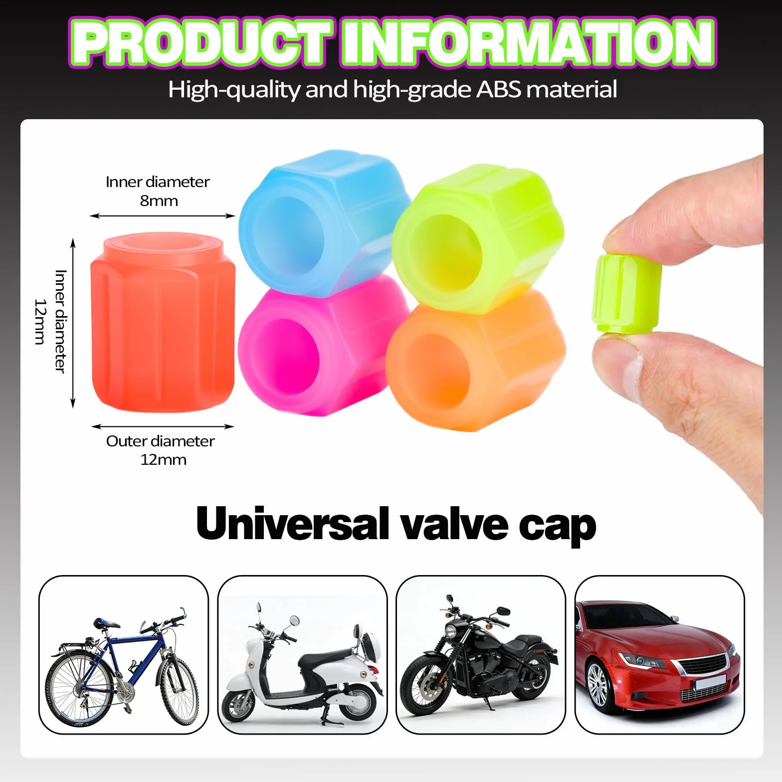 48 Sztuk Świecących Nakrętek na Zawory do Samochodu, Motocykla, Roweru, Plastikowe, Nakrętki na Zawory Opon, Świecące Nakrętki na Zawory Rowerowe, Nakładki na Zawory Opon dla Samochodów SUV Rowerów Mo
