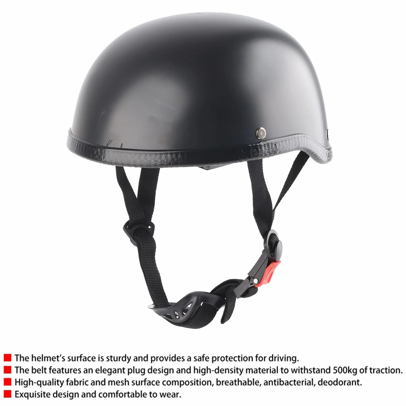Kask Motocyklowy Półtwarzowy Matowy Czarny Retro