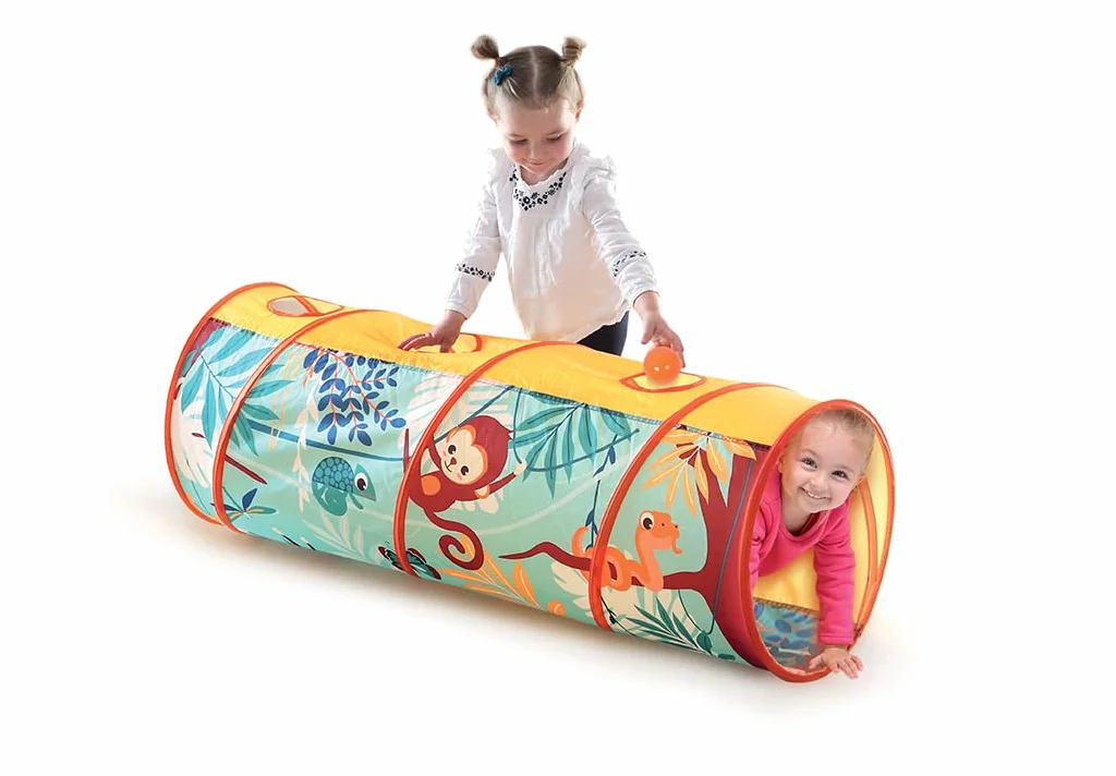 LUDI - Tunel do zabawy - Motyw dżungli - Lekki i składany - Do użytku wewnątrz i na zewnątrz - rozwija zdolności motoryczne - 42 x 120 cm