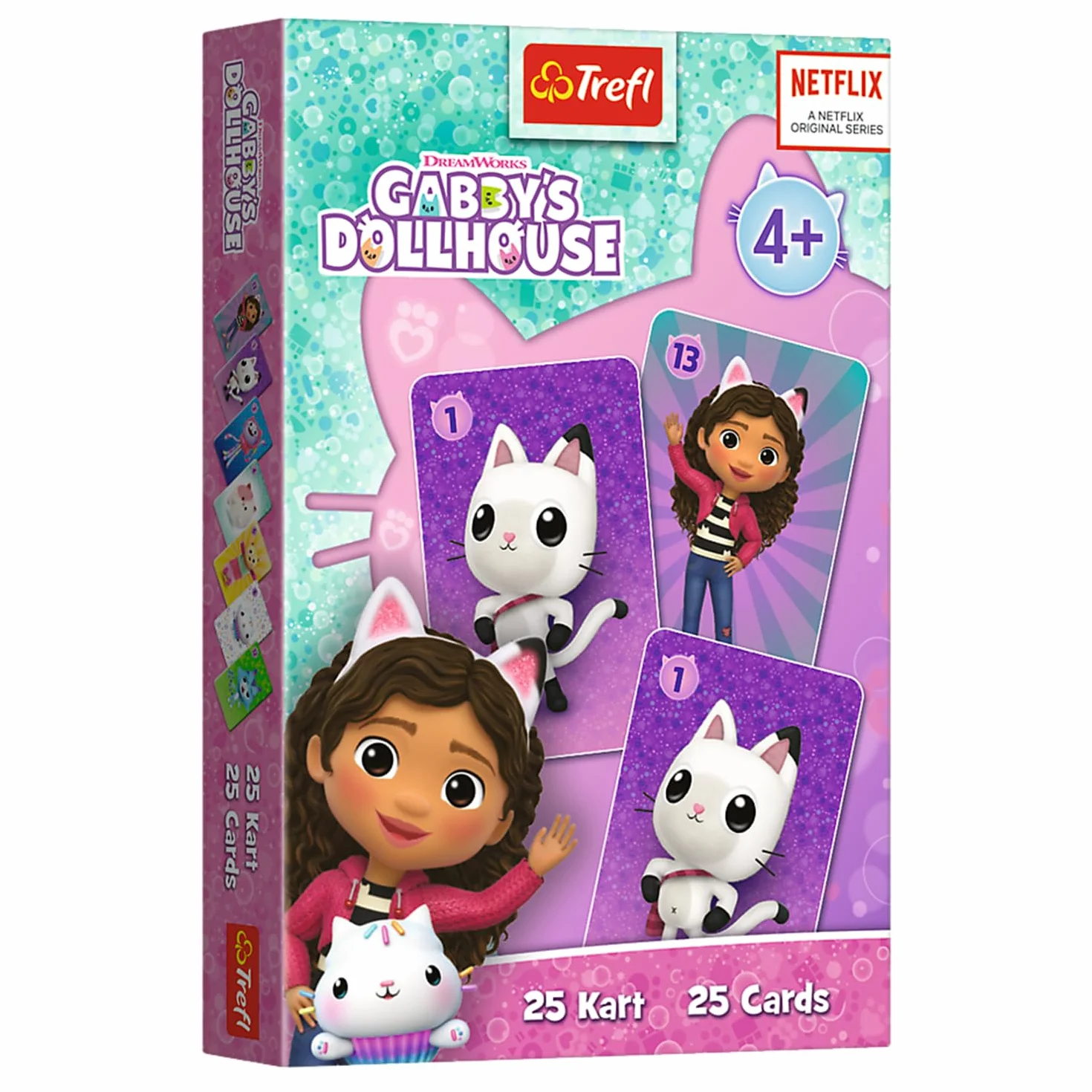 Trefl - Karty Piotruś, Gabby's Dollhouse - Popularna Gra Karciana dla Dzieci, Dobieranie Par, Proste Zasady, Dynamiczna Rozgrywka, Popularna Gra dla Dzieci od 4 lat