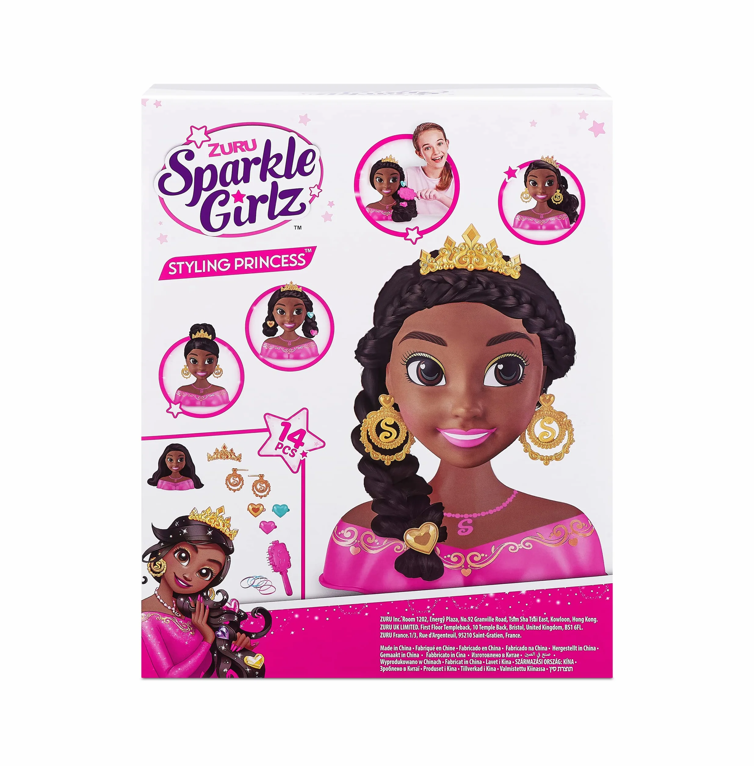 ZURU - Sparkle Girlz - Głowa do stylizacji i akcesoria - Brunetka - Głowa księżniczki o wspaniałym wyglądzie - od 3 lat - 100499