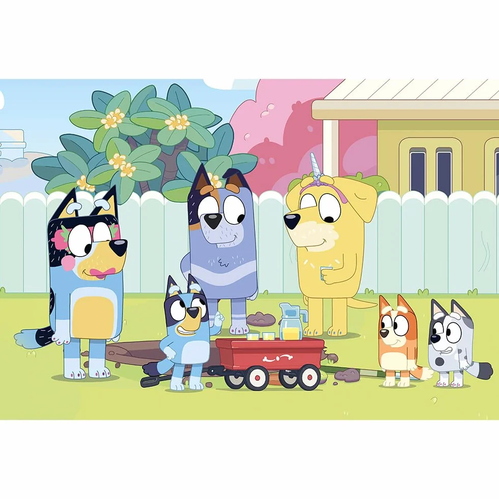 Trefl - Bluey, Wesoły Świat Bluey - Puzzle 100 Elementów - Kolorowe Puzzle z Bohaterami Bajki, Kreatywna Rozrywka, Zabawa dla Dzieci od 5 lat