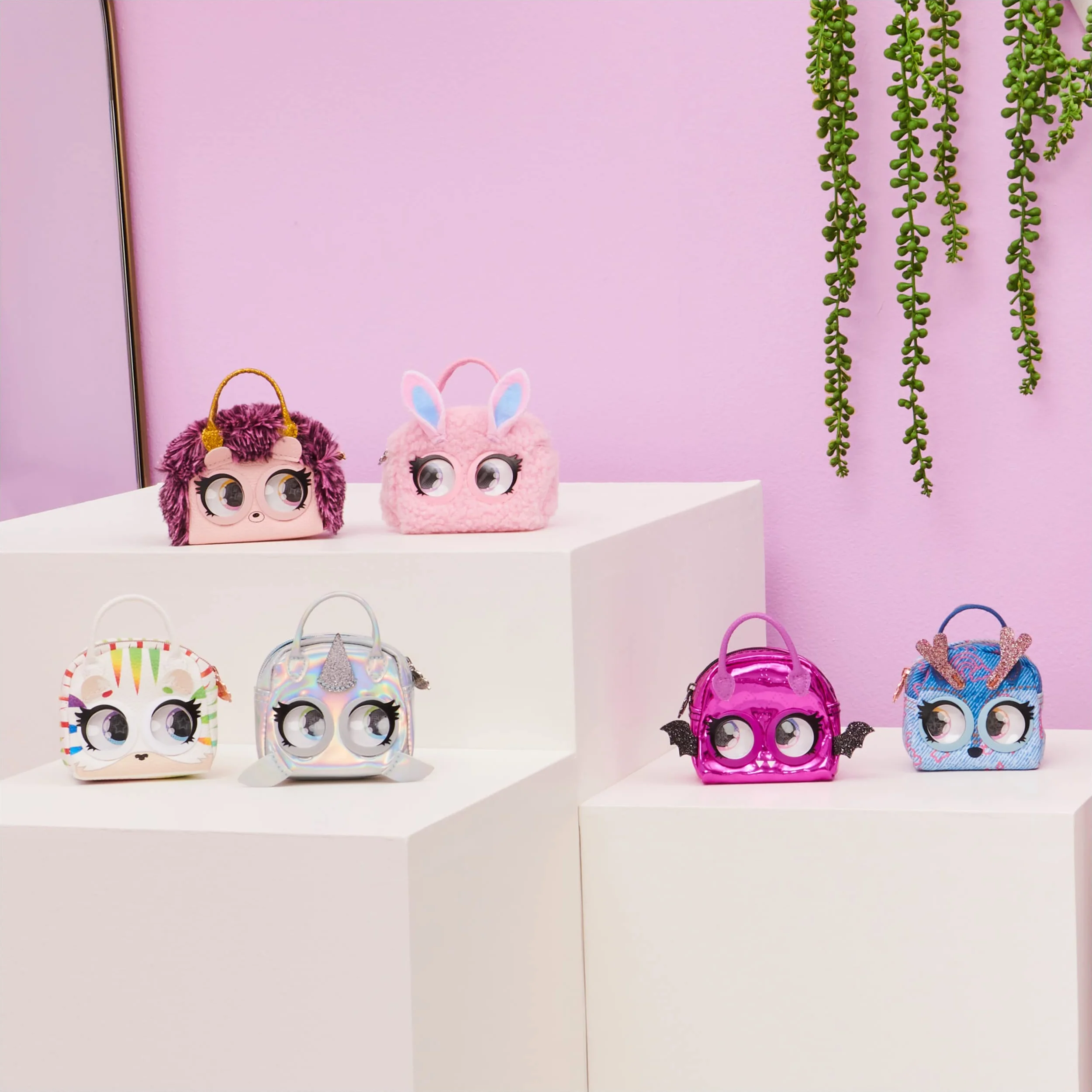 Purse Pets Mikro-zestaw 2 mikrofonów - mini torebka w formacie towarzysza - 2 małe zwierzęta do zawieszenia na dźwięku lub pasku - Poruszają oczy - 6064161 - Zabawka dla dzieci od 5 lat